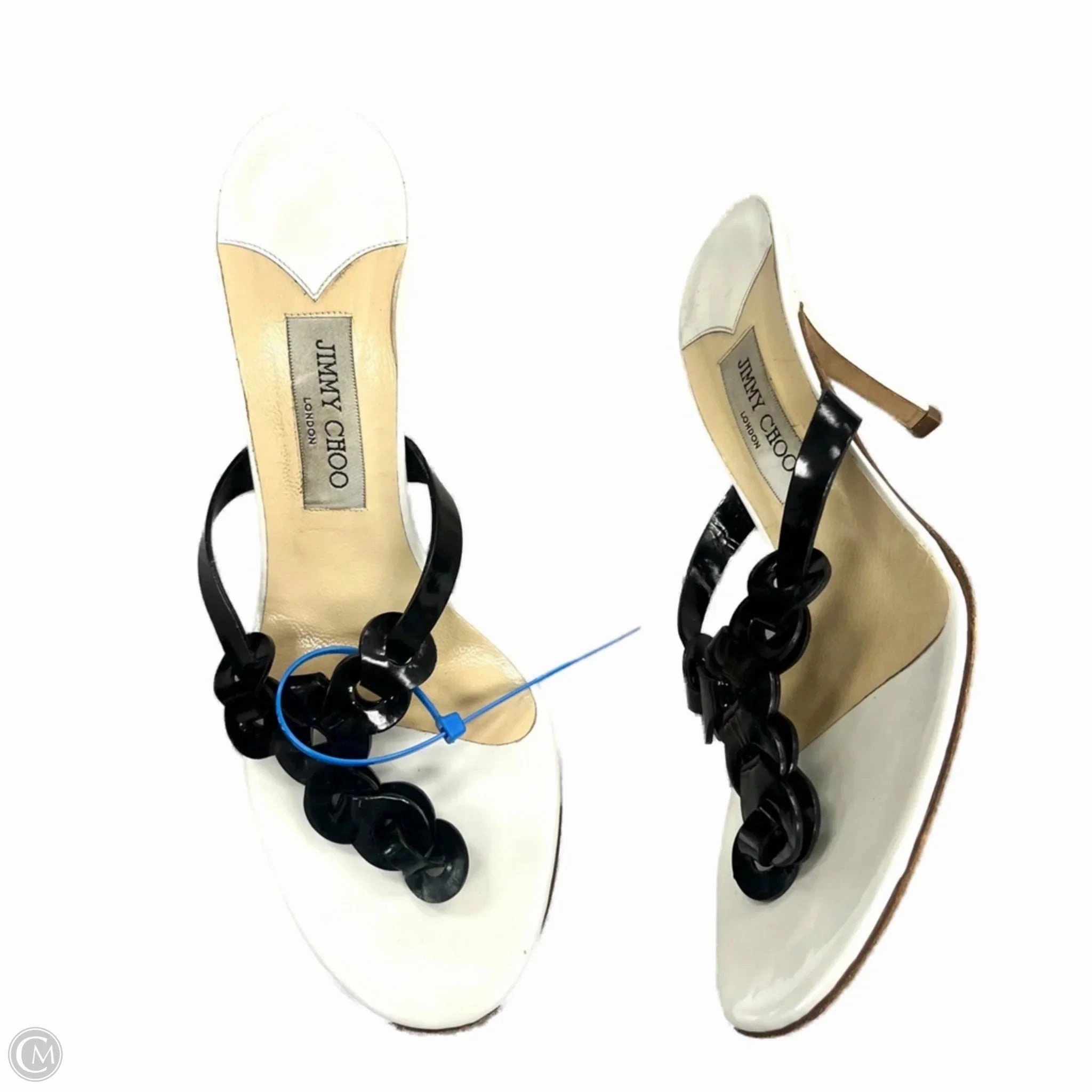 Sandals Luxury Designer By Jimmy Choo In Black & White, Size: 10.5 Rolling Motion Design