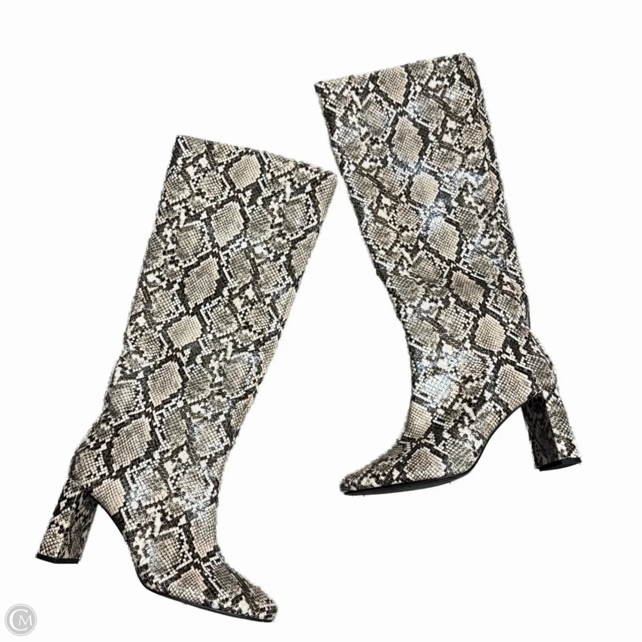 Windproof Design Cushion Zone Boots Knee Heels By Zara In Snakeskin Print, Size: 8.5