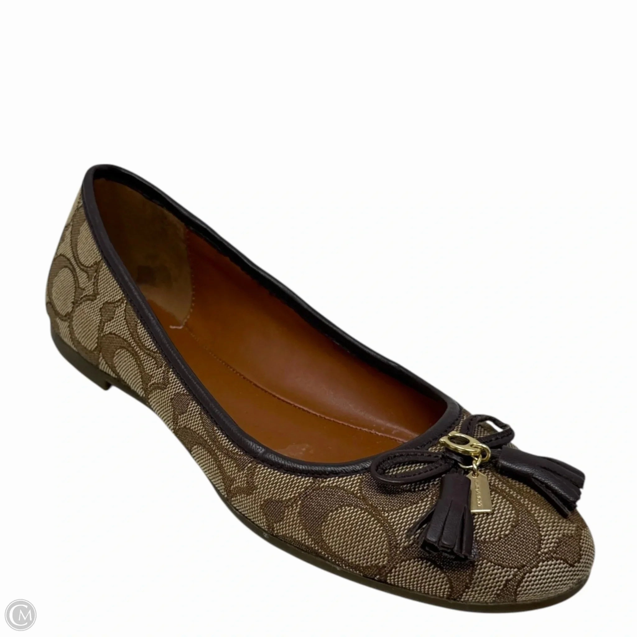 Dance Fit Benny Signature Jacquard Ballet Flats Designer By Coach In Tan, Size: 6