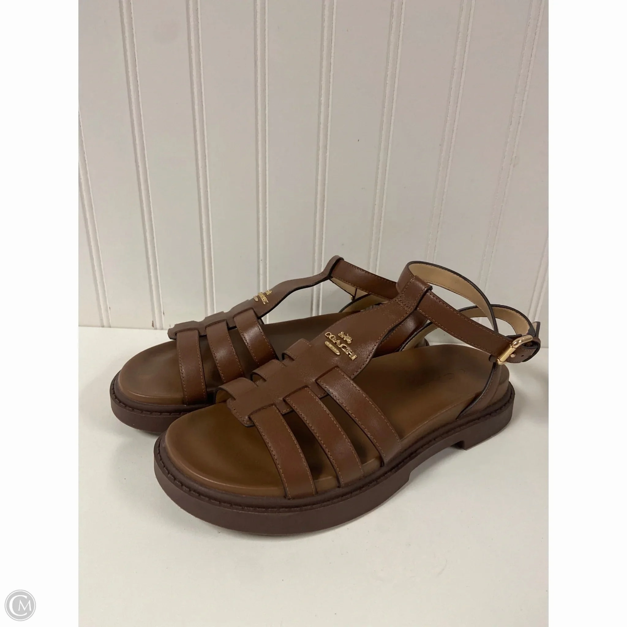 Wool Warm waterproof Sandals Designer By Coach In Brown, Size: 7