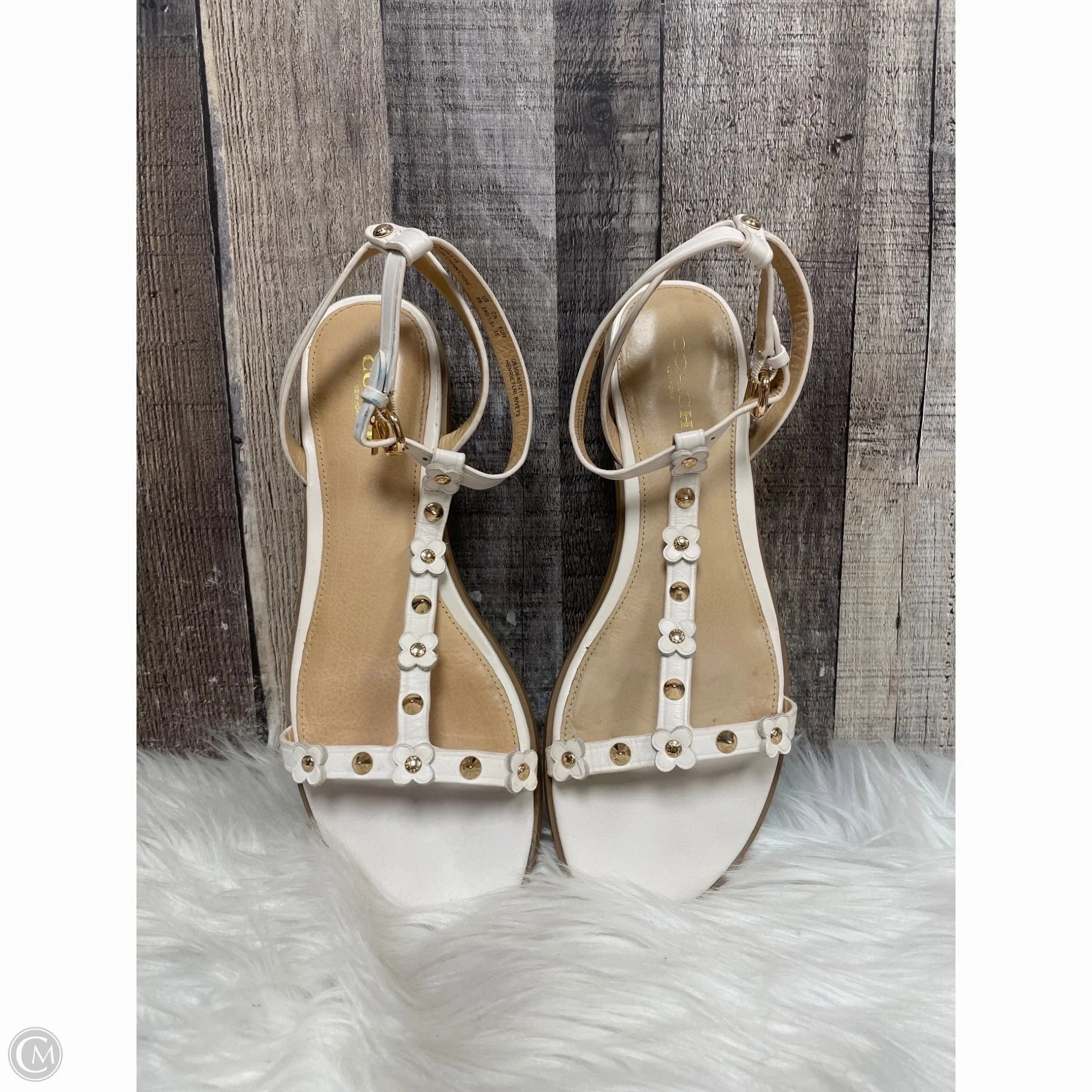 Shine Bright Sandals Designer By Coach In Cream, Size: 8