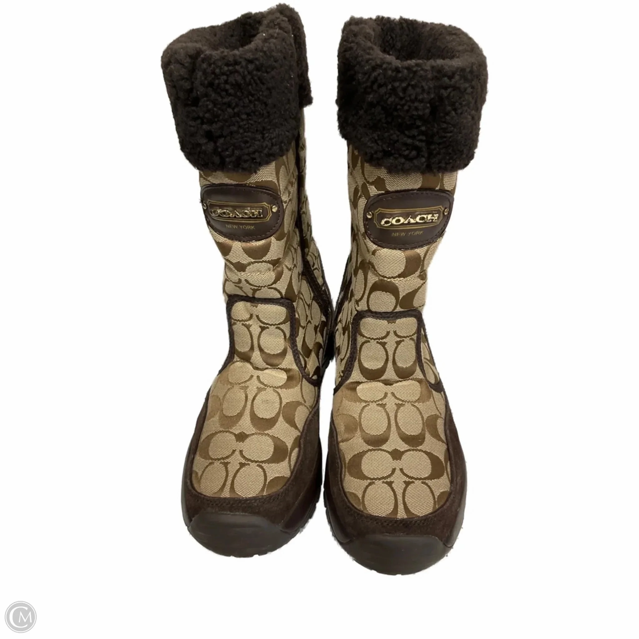 Concert Mood Boots Designer By Coach In Brown & Tan, Size: 10