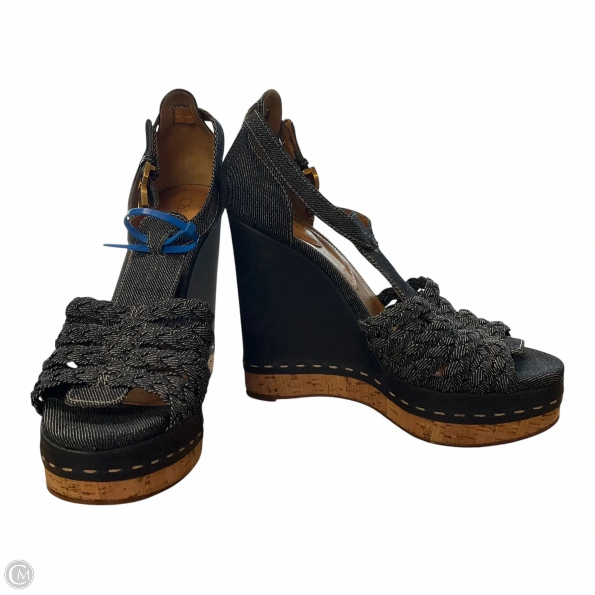 Sandals Luxury Designer By Chloe In Blue, Size: 9.5 Reinforced Seams