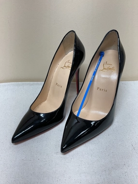 Wide Base Fresh Tone Shoes Luxury Designer By Christian Louboutin In Black, Size:6.5