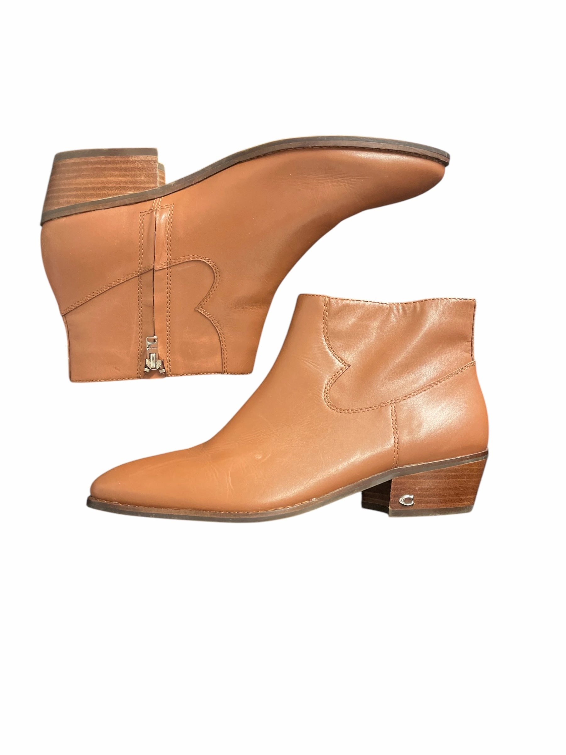 Low Top Stone Glam Boots Designer By Coach In Brown, Size: 10