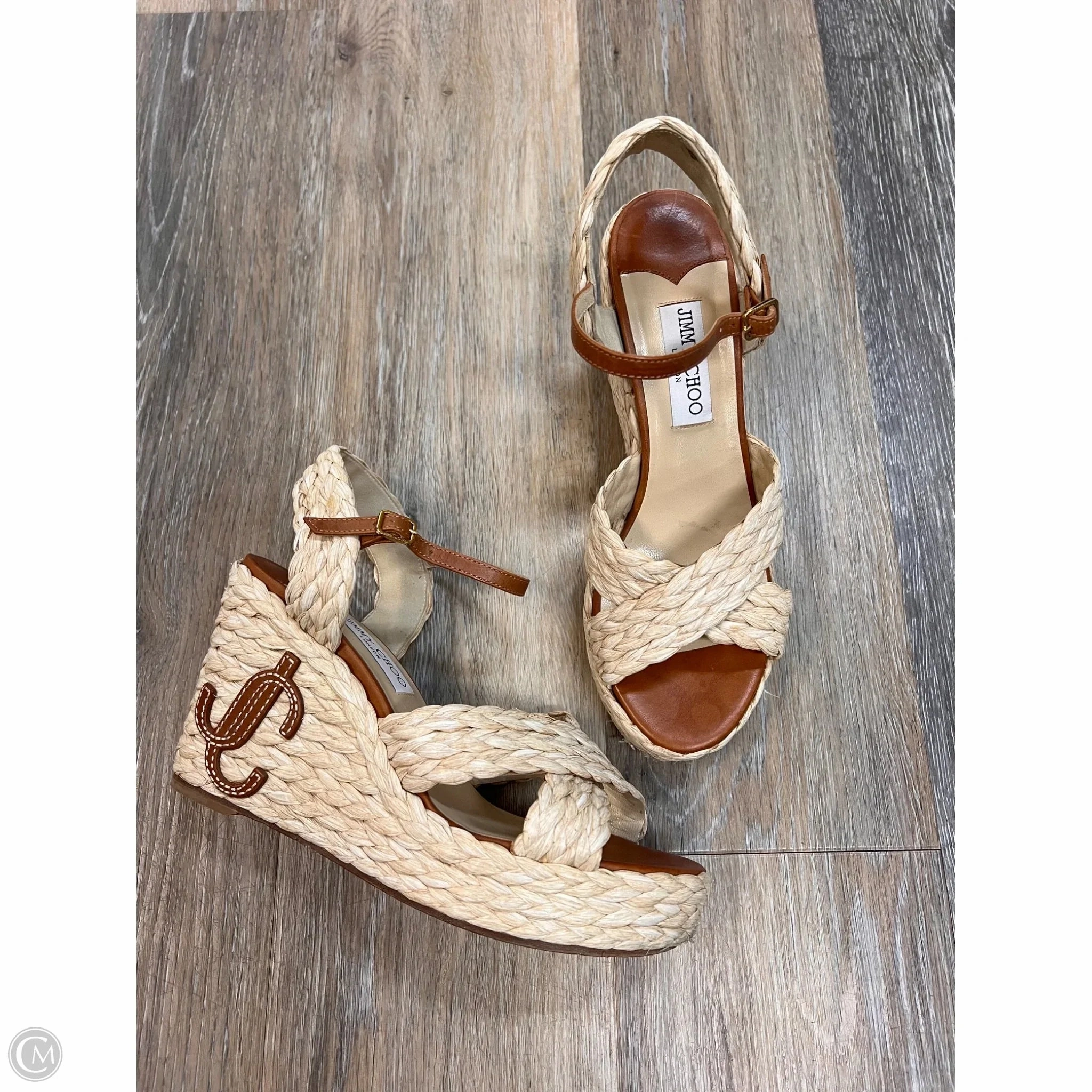 Sandals Luxury Designer By Jimmy Choo In Brown, Size: 9.5 Enhanced grip warm glow