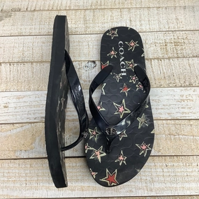 Black Sandals Flip Flops designer by Coach, Size 6 Stitch Free Construction Reinforced toe