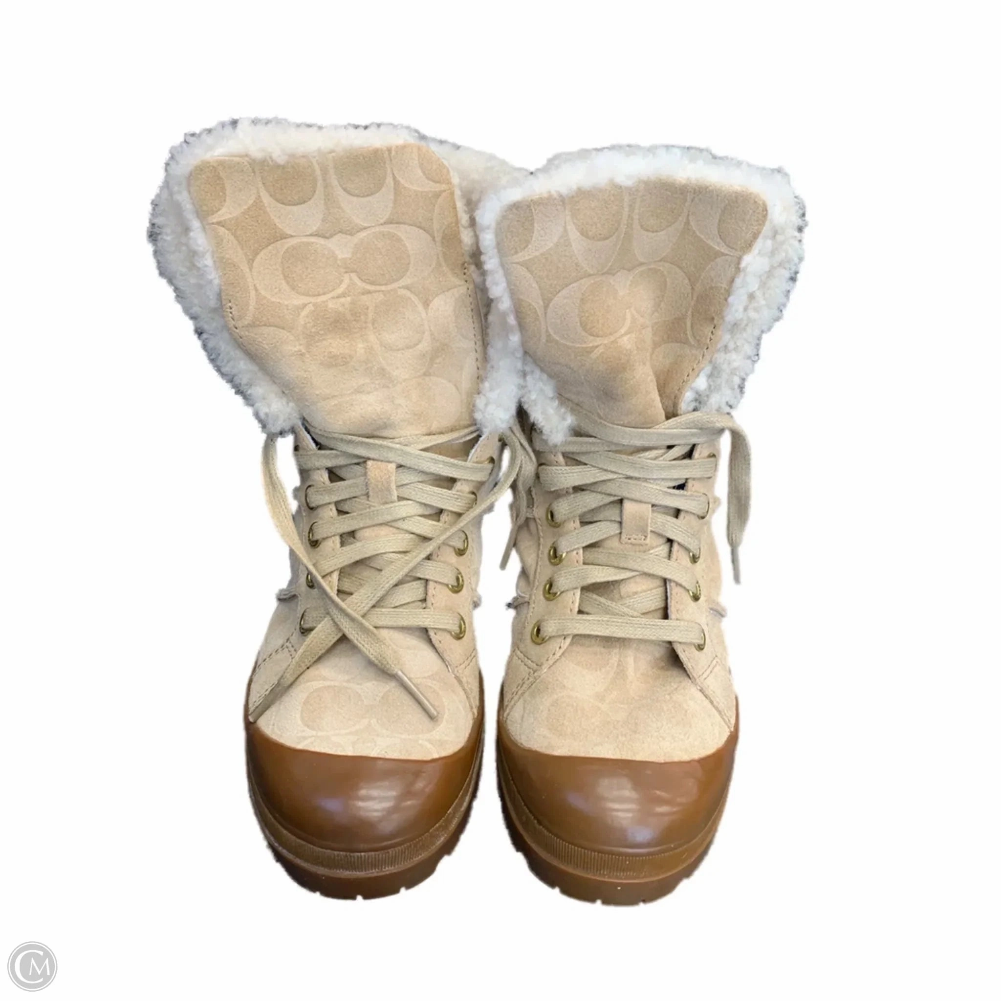 Boots Designer By Coach In Beige, Size: 6.5 Wardrobe Base