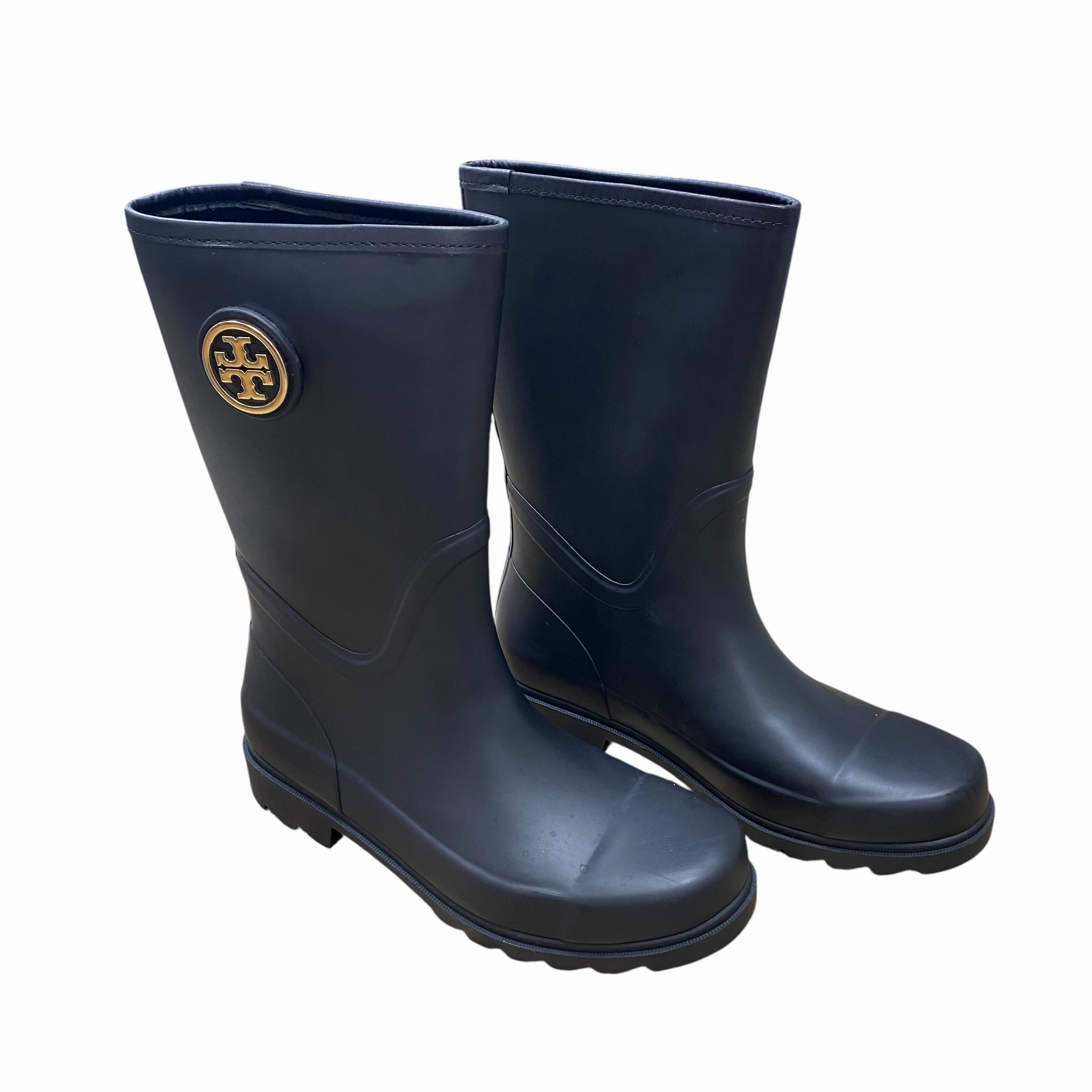 Thermoplastic Frame Velvet Soft Boots Designer By Tory Burch In Black, Size:9