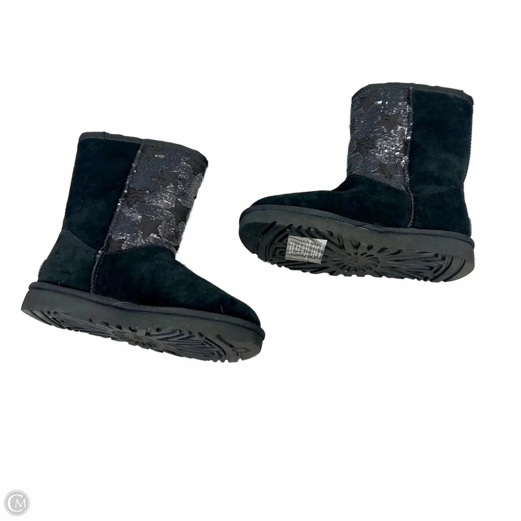 Boots Designer By Ugg In Black & Silver, Size: 6 Slip Resistant All Weather