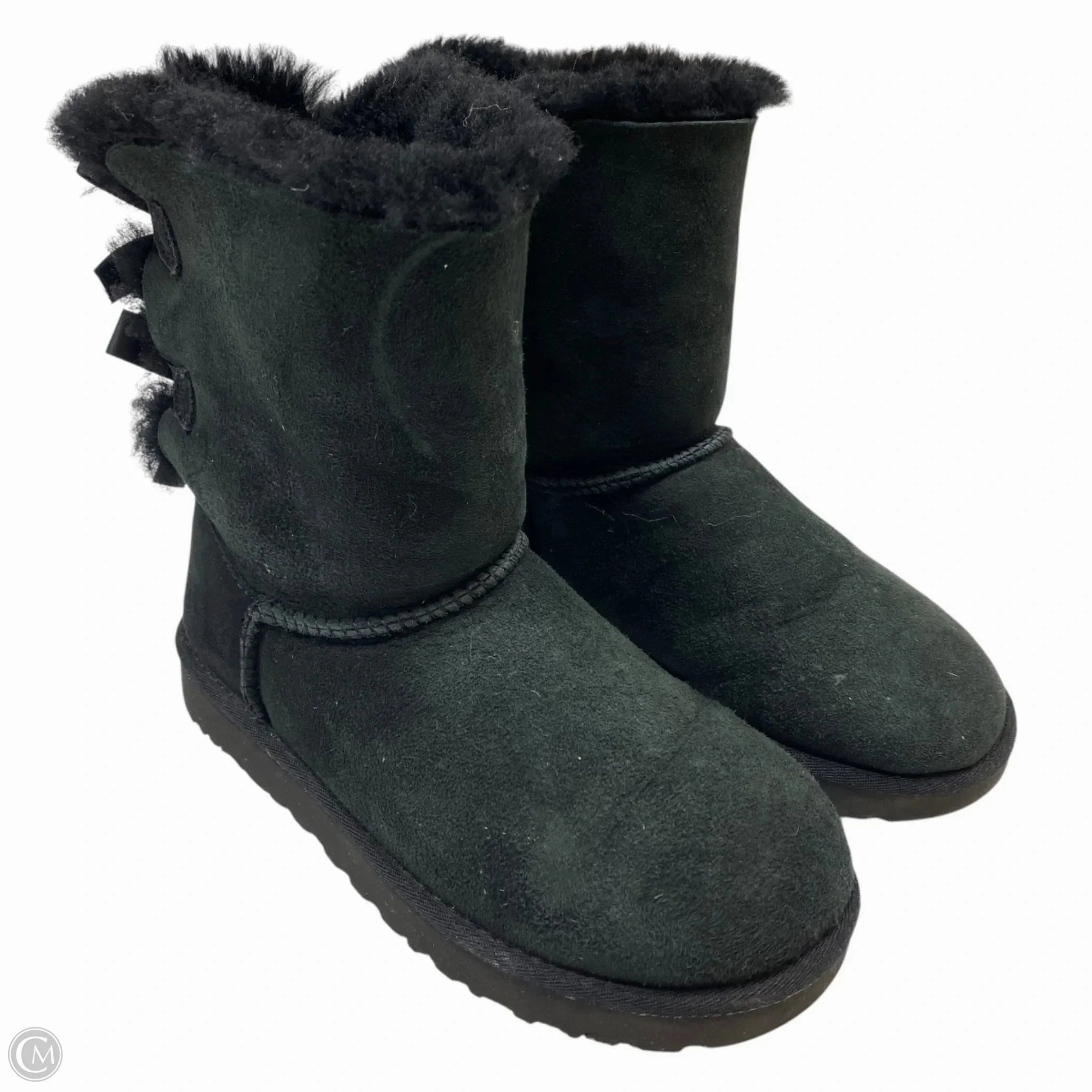 Leather Upper Boots Designer By Ugg In Black, Size: 6