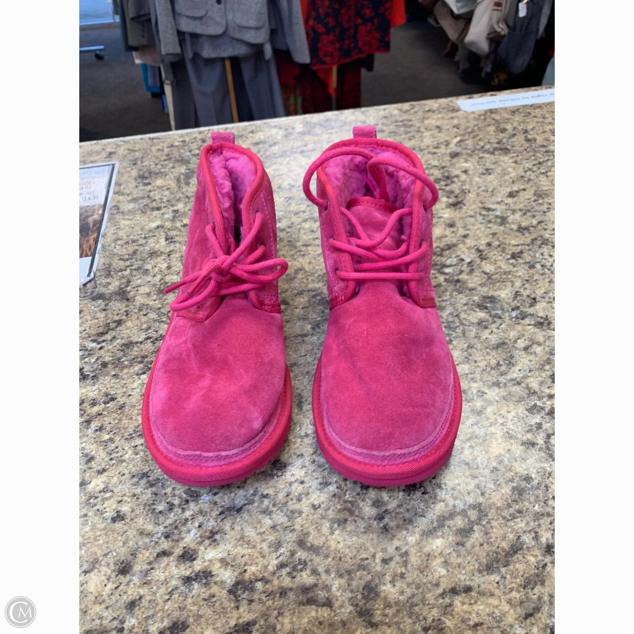 Fashionable Lift Up Boots Designer By Ugg In Pink, Size: 5