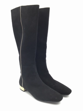 Boots Knee Flats By Isaac Mizrahi In Black & Gold, Size: 8 Grippy Outsole Cold Climate Ultra Comfort