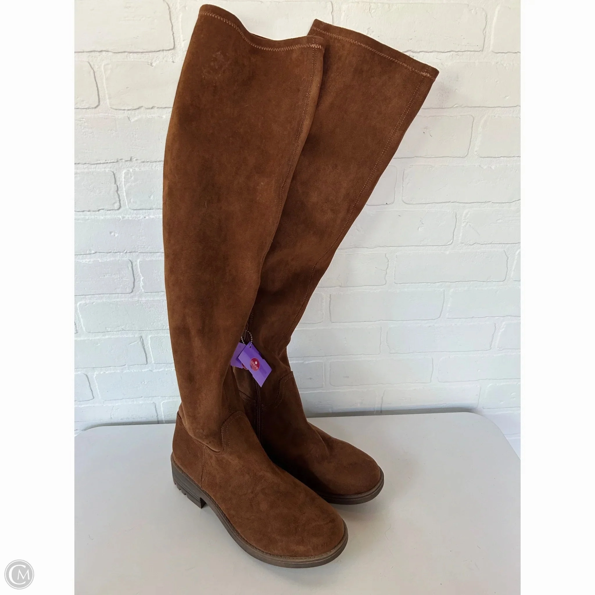 Elastic Collar Boots Knee Flats By Life Stride In Brown, Size: 11