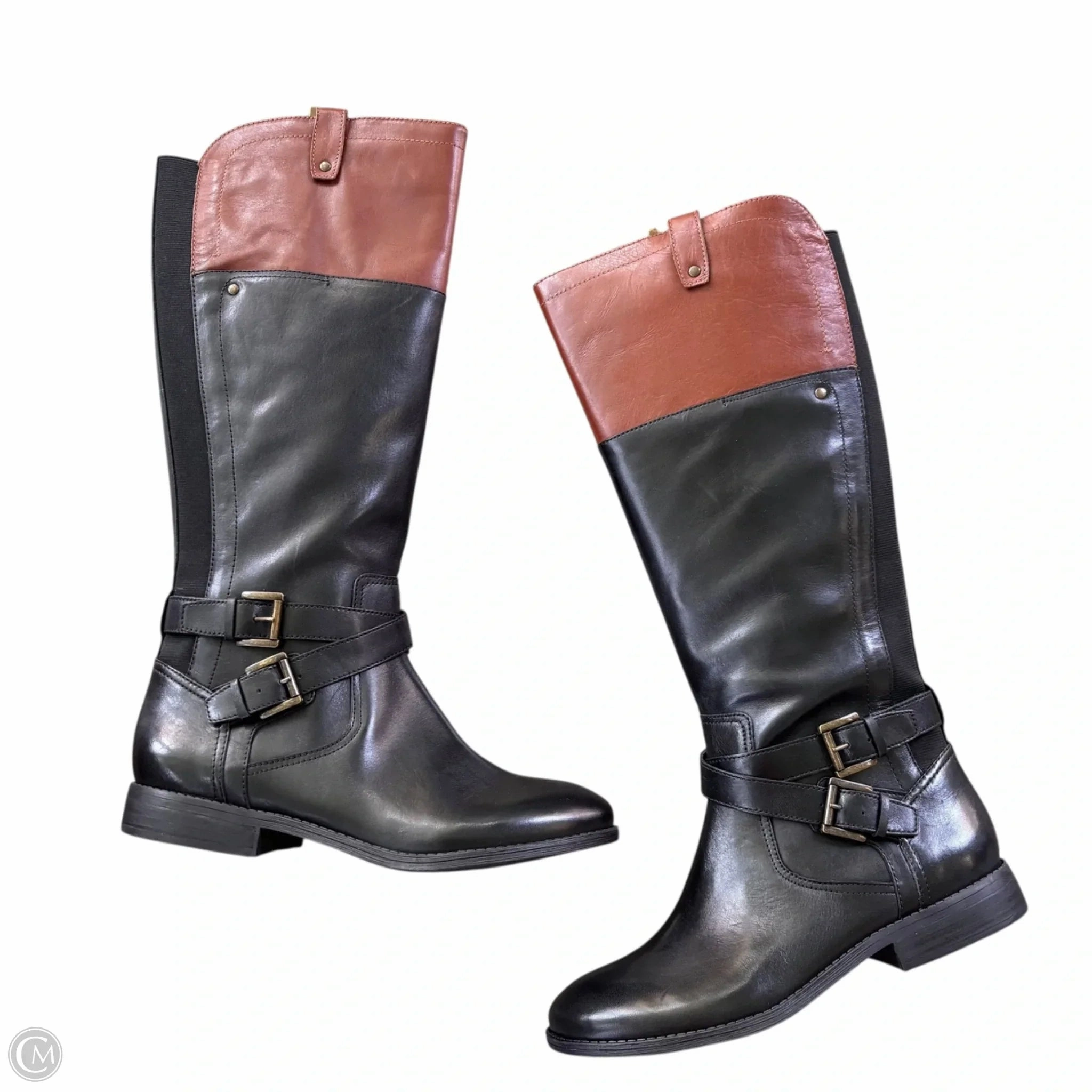 Grippy Outsole Mountain Hike Boots Knee Flats By Marc Fisher In Black & Brown, Size: 10