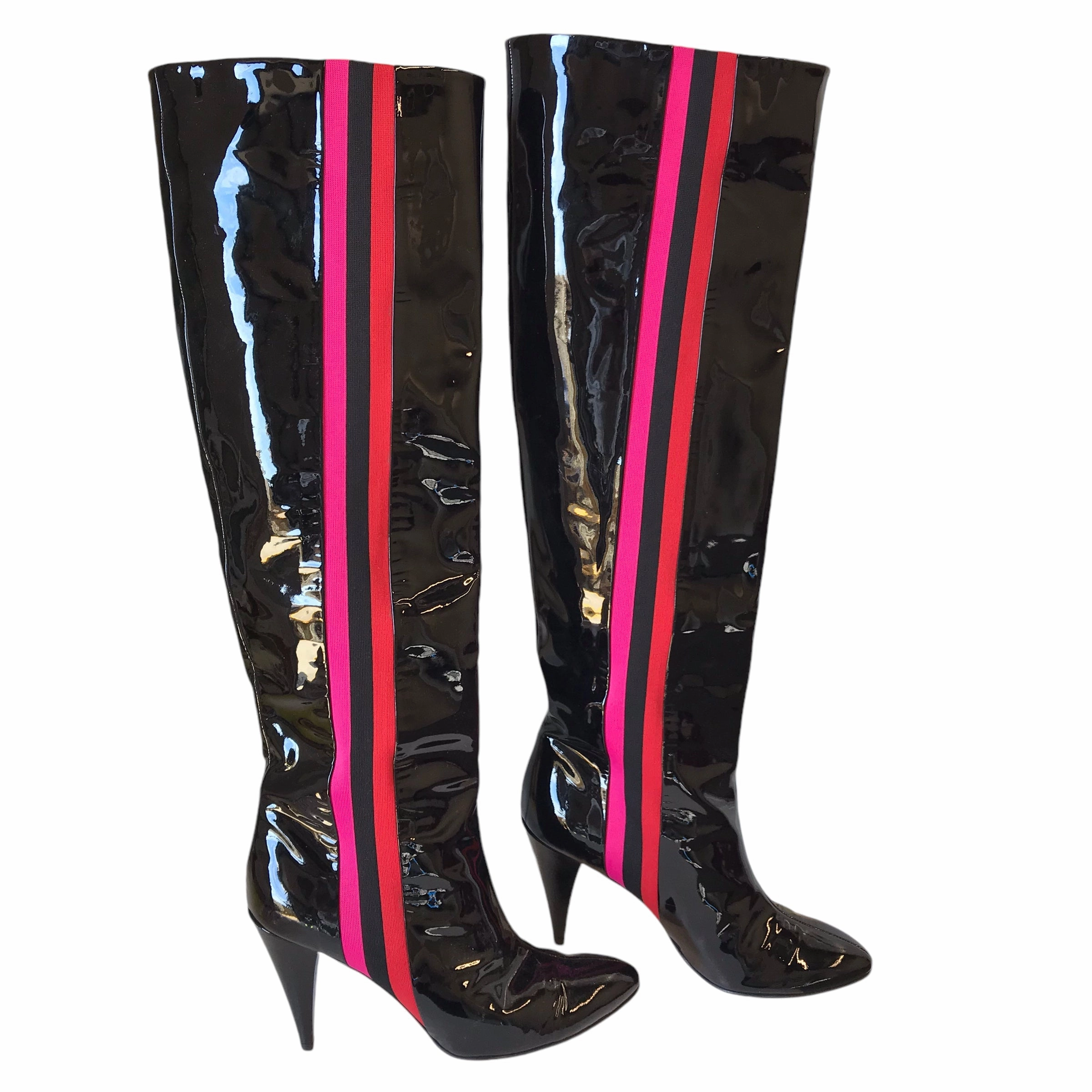 Boots Knee Heels By Alchimia Di Ballin In Black, Size:9 Gloss Shine