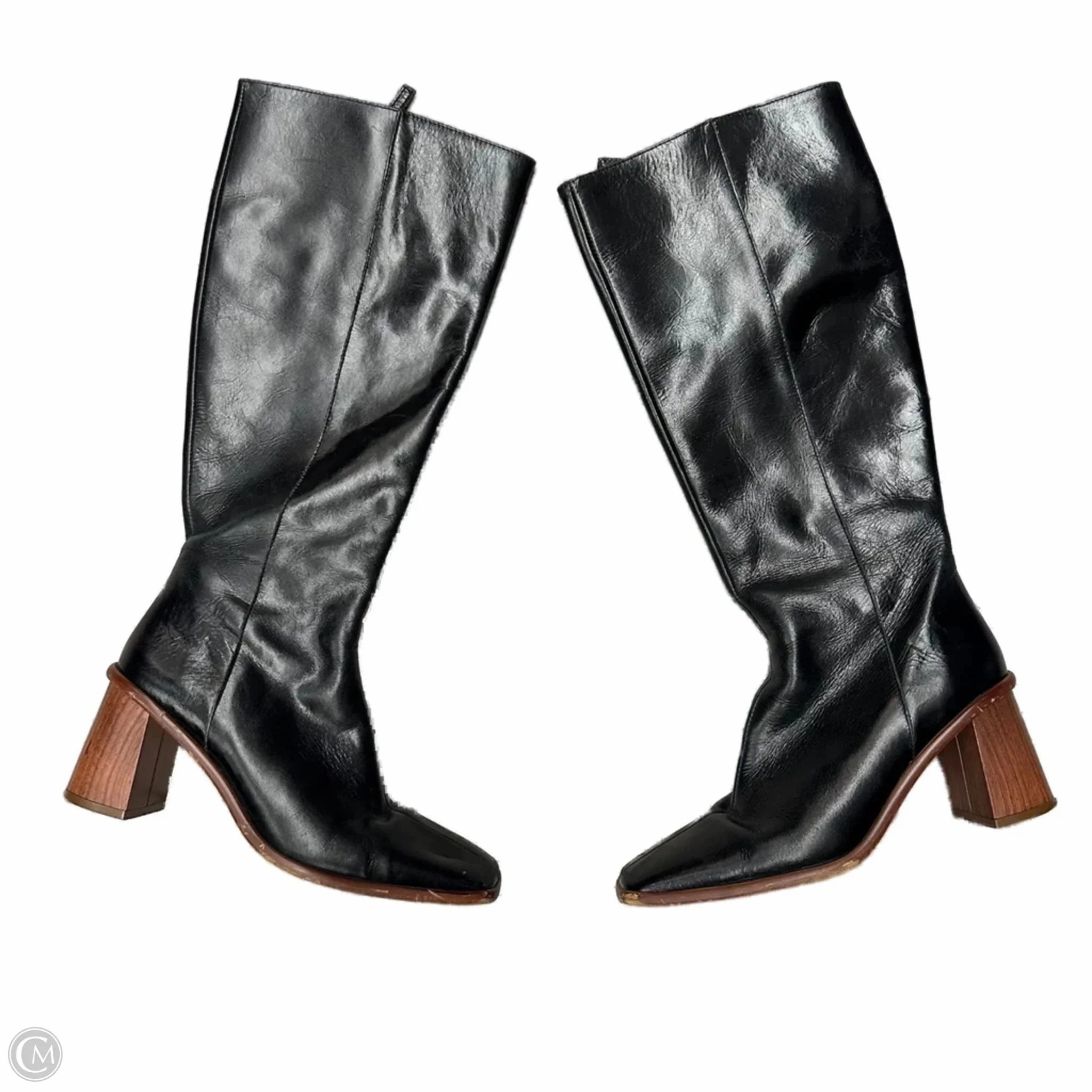 Boots Knee Heels By Alohas In Black, Size: 6.5 Cushioned Step Cold Weather Commuter Anti Odor Rainy Day Commuter