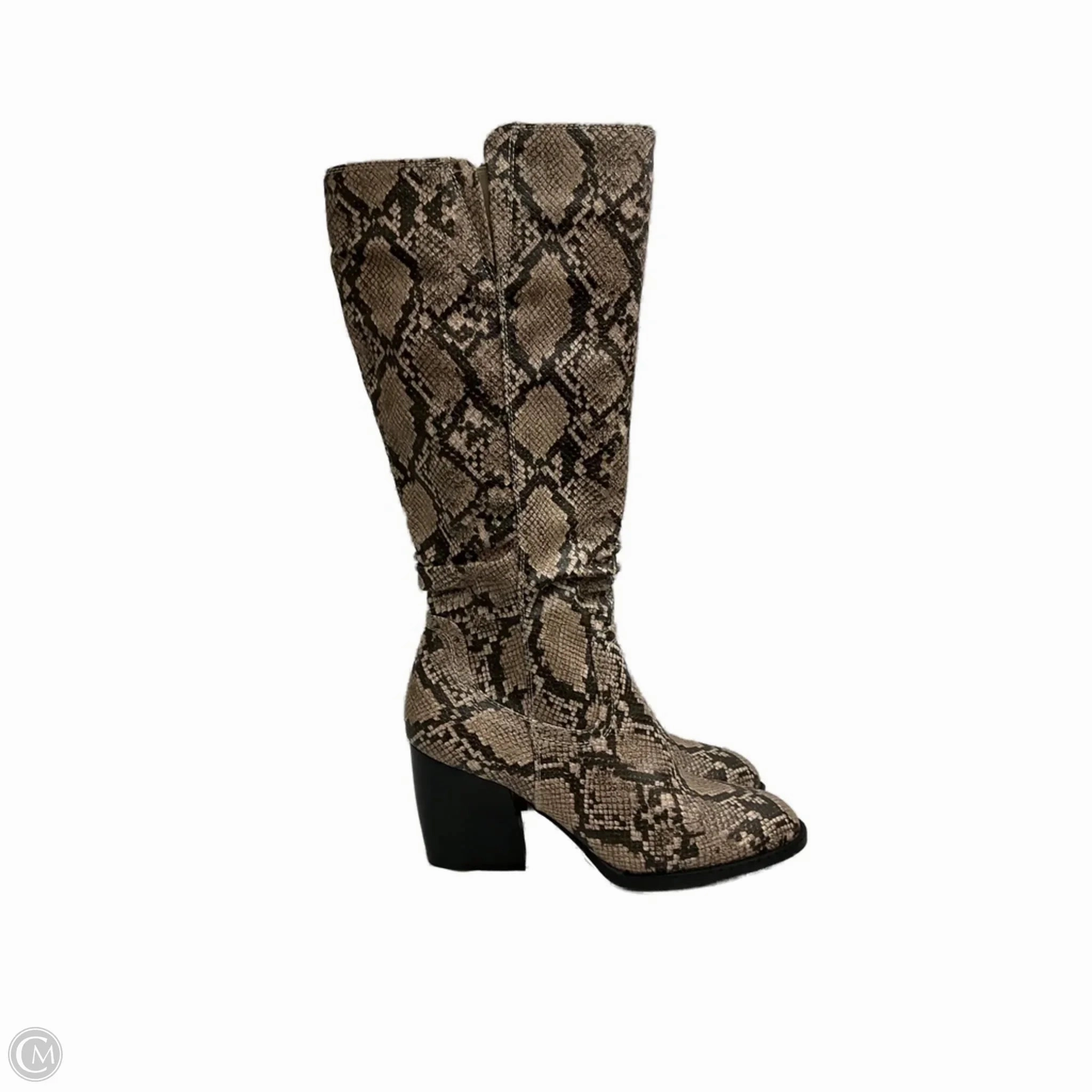 Multi-Season Wear Abrasion-resistant Boots Knee Heels By Bare Traps In Snakeskin Print, Size: 8