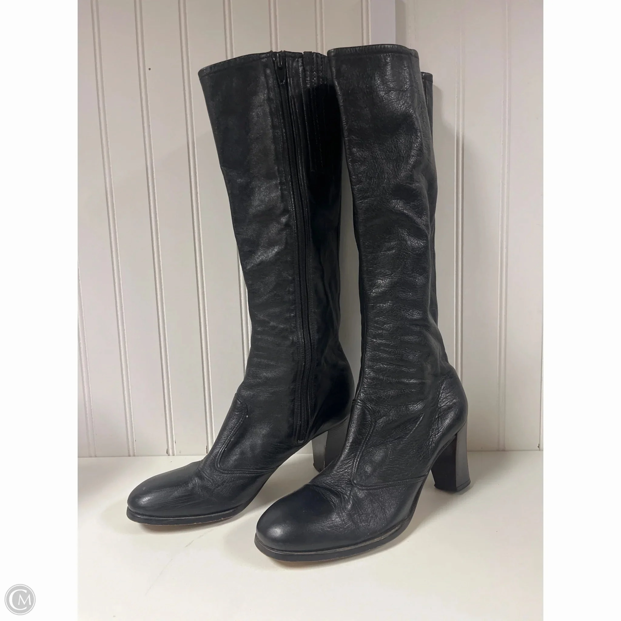 Boots Knee Heels By Clothes Mentor In Black, Size: 8.5 Side zipper Footbed