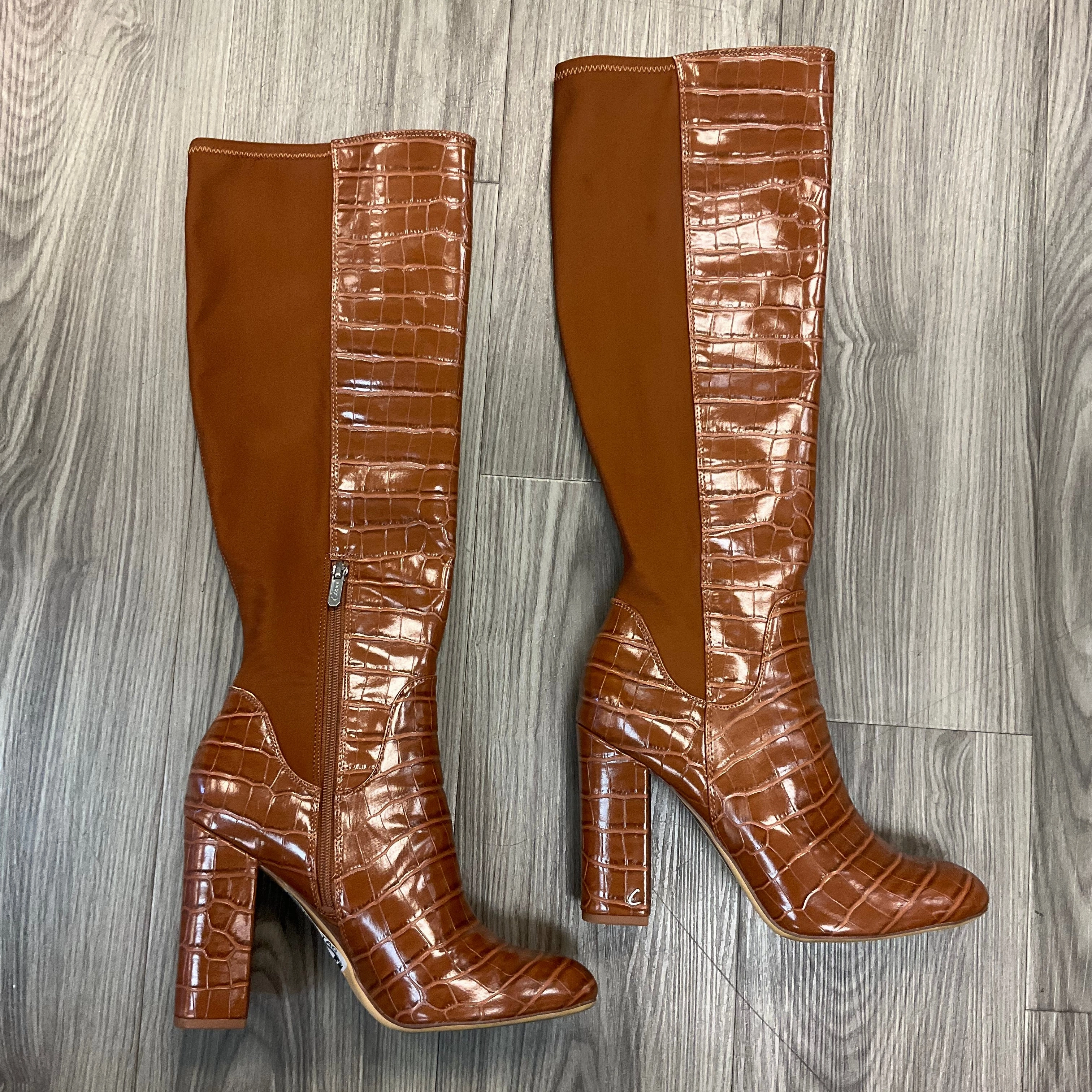 Elastic Band Boots Knee Heels By Clothes Mentor In Brown, Size: 10