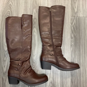 Boots Knee Heels By Clothes Mentor In Brown, Size: 8.5 Leather