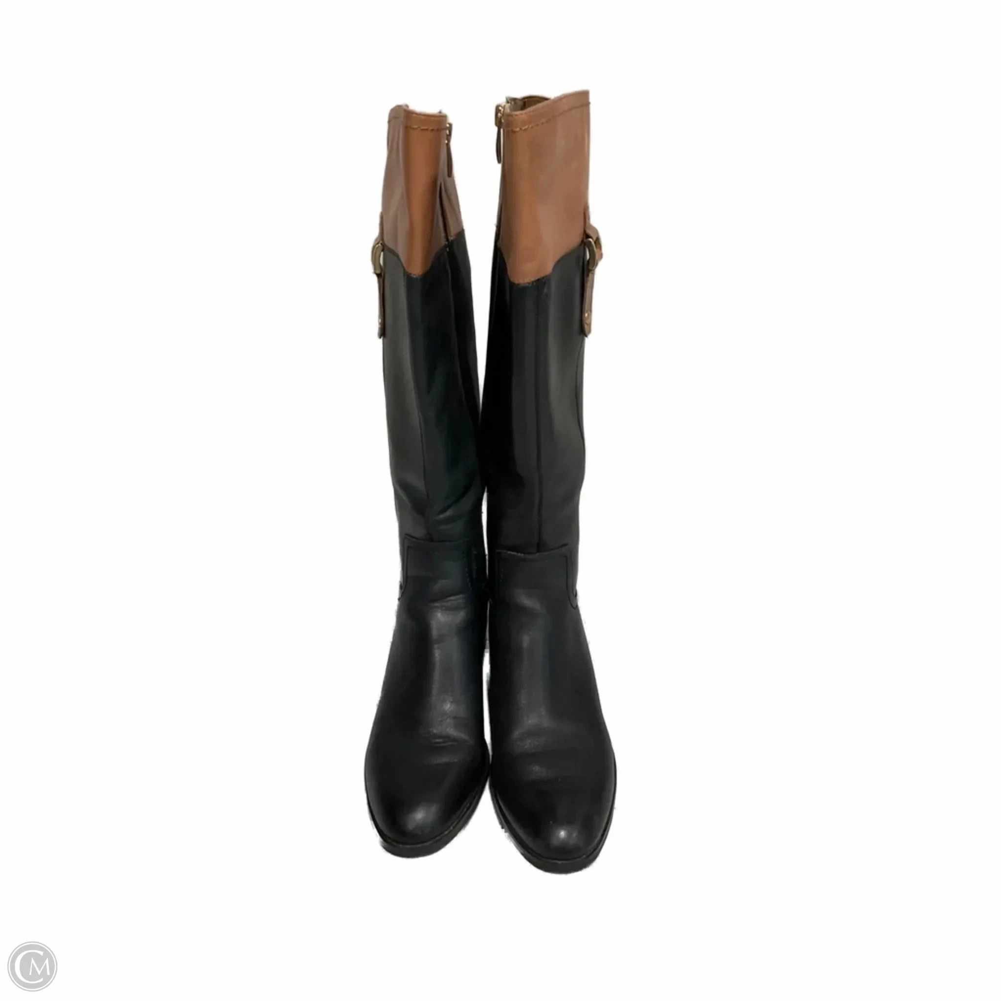 Open Toe Boots Knee Heels By Franco Sarto In Black & Brown, Size: 10