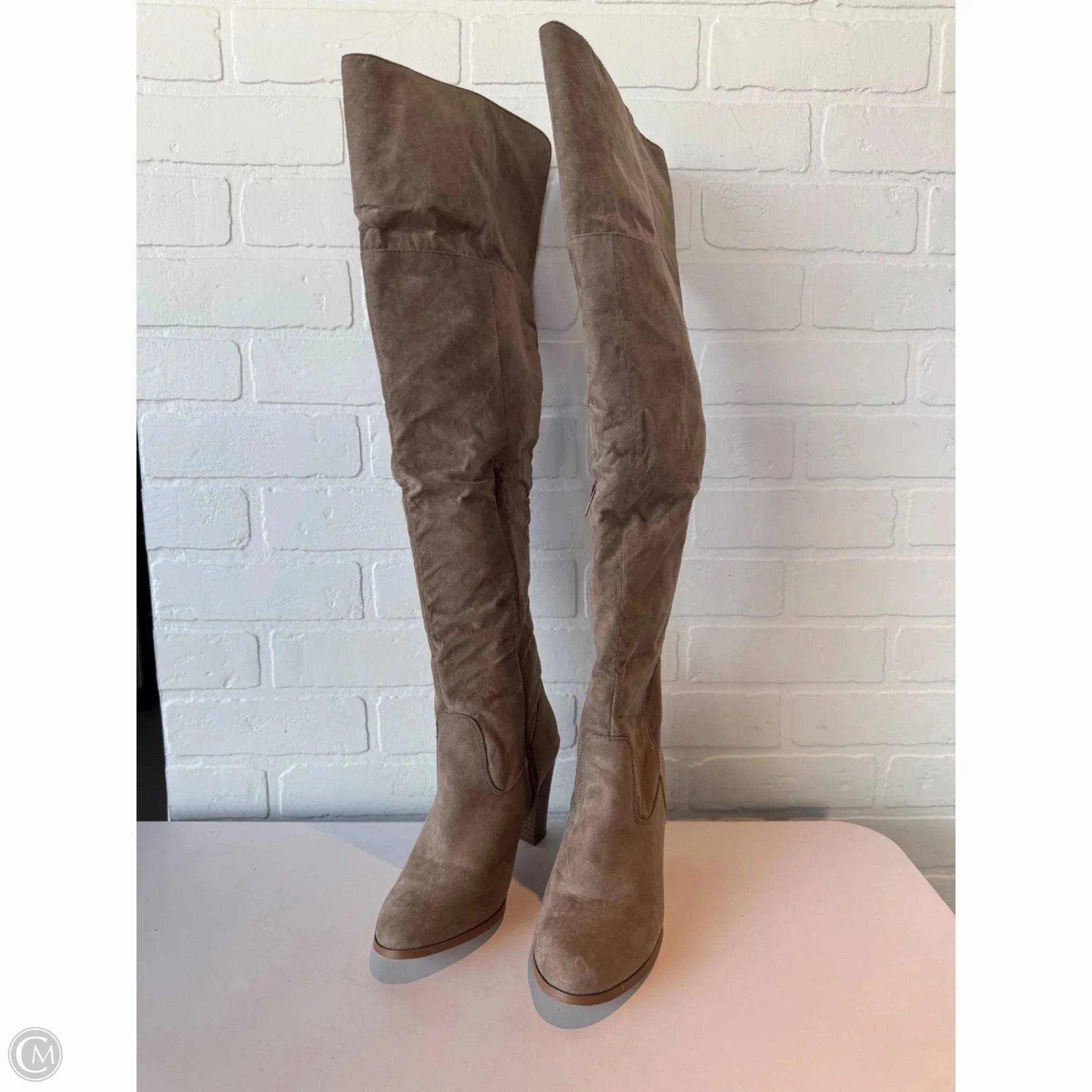 Low Profile Outdoor Explorer Boots Knee Heels By Just Fab In Tan, Size: 8