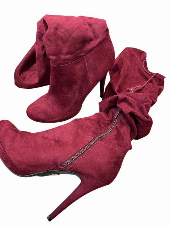 Boots Knee Heels By Thalia Sodi In Red, Size: 9 Traction Lug Pattern