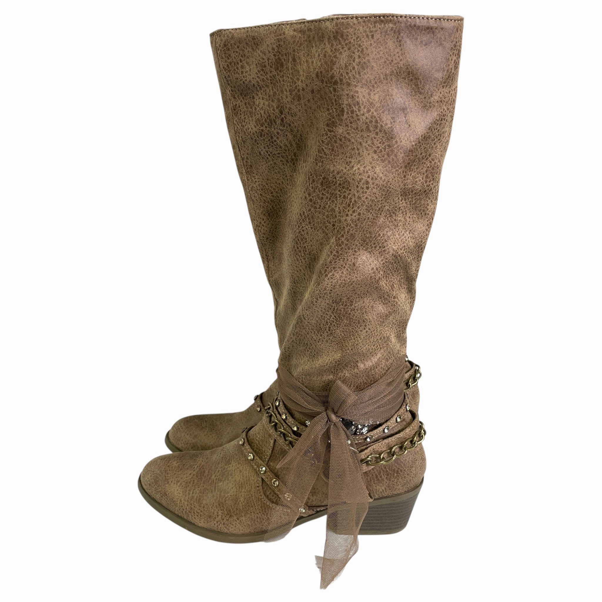 Cushioned Base Boots Knee Heels By Venus In Tan, Size:8.5