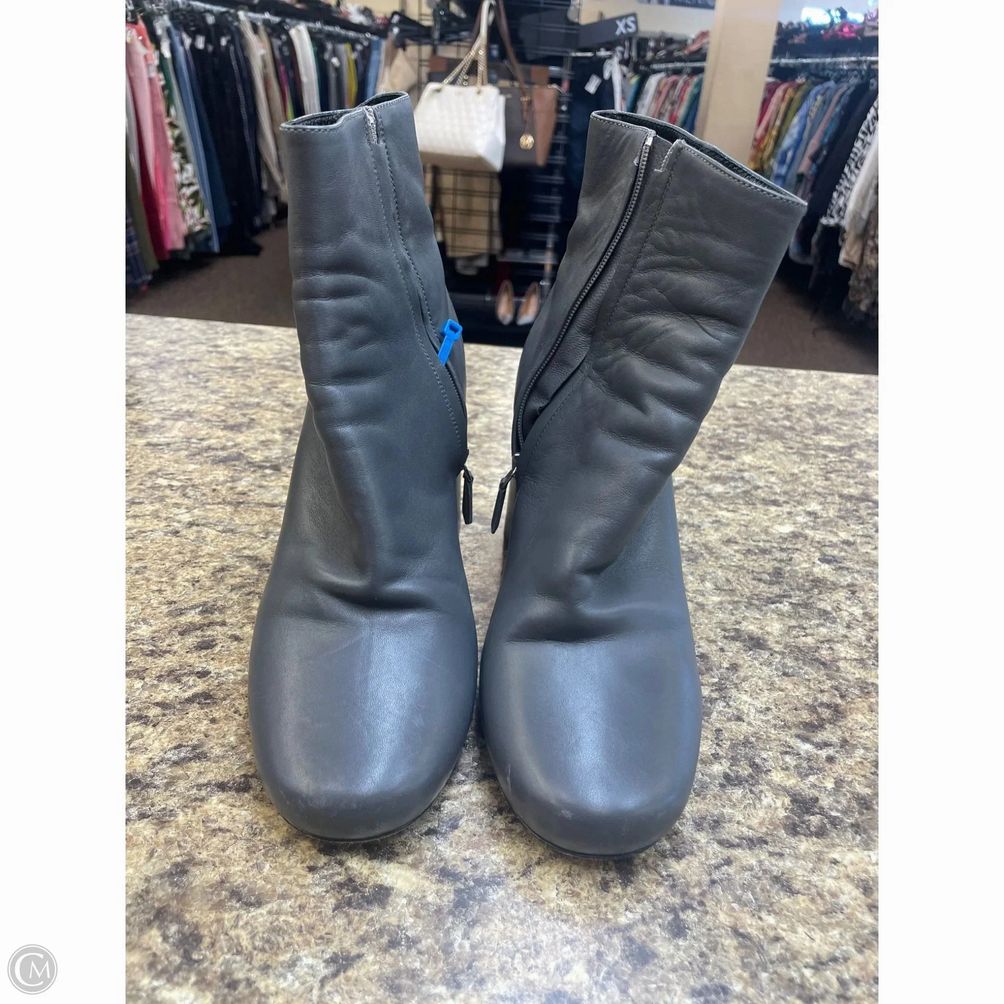 Denim Cool Boots Luxury Designer By Prada In Grey, Size: 10