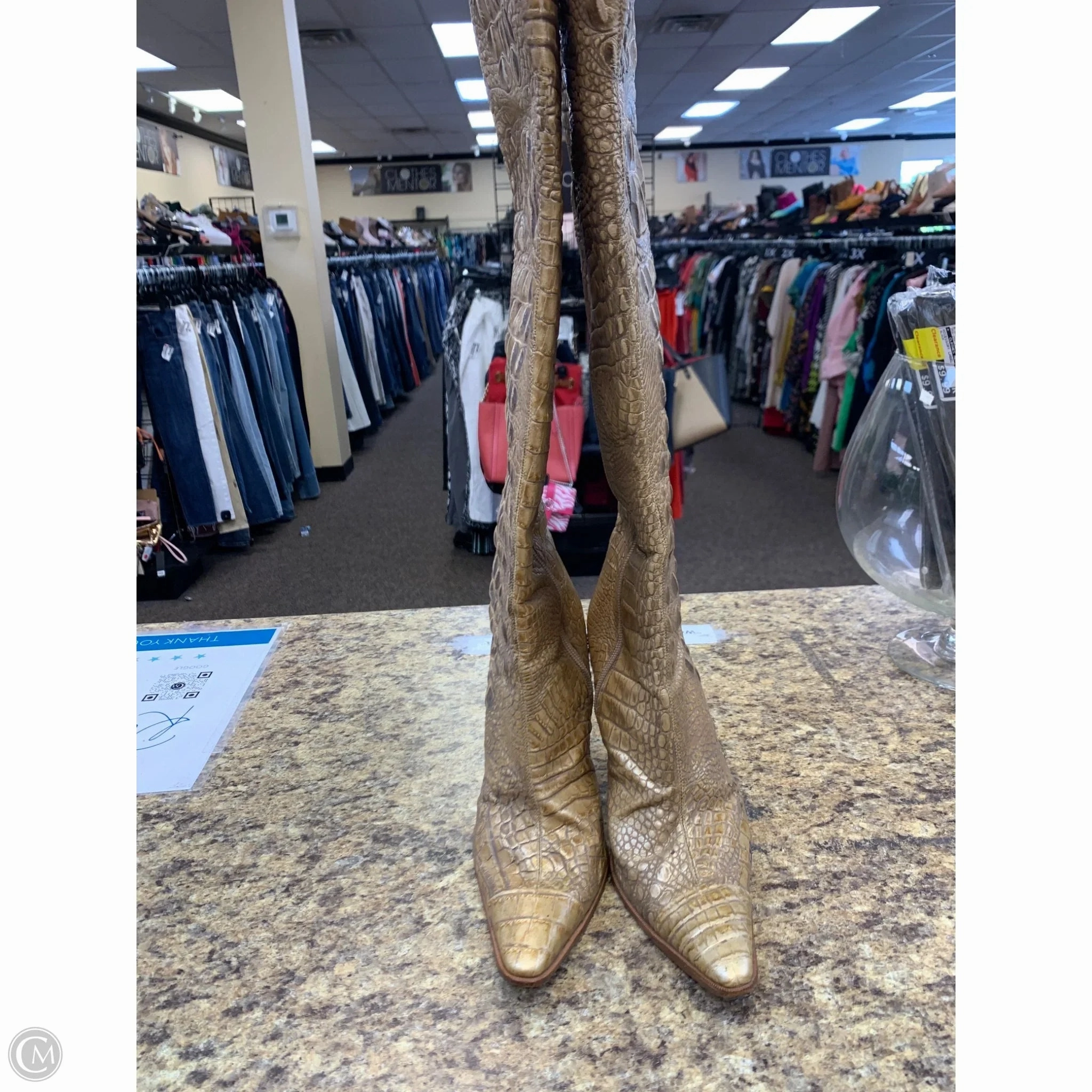 Multi Density Foam Boots Knee Heels By Cmf In Gold, Size: 9