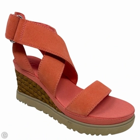 Ileana Ankle Strap Wedge Sandals Designer By Ugg In Peach, Size: 7 Fire Red Lace Up