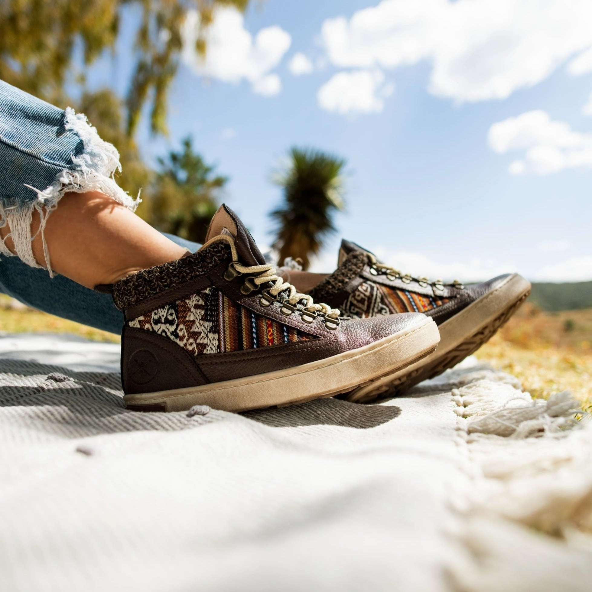 Non Slip Tread Pattern Waterproof Snow Trekker Brown Leather - Vegan Camping Boot