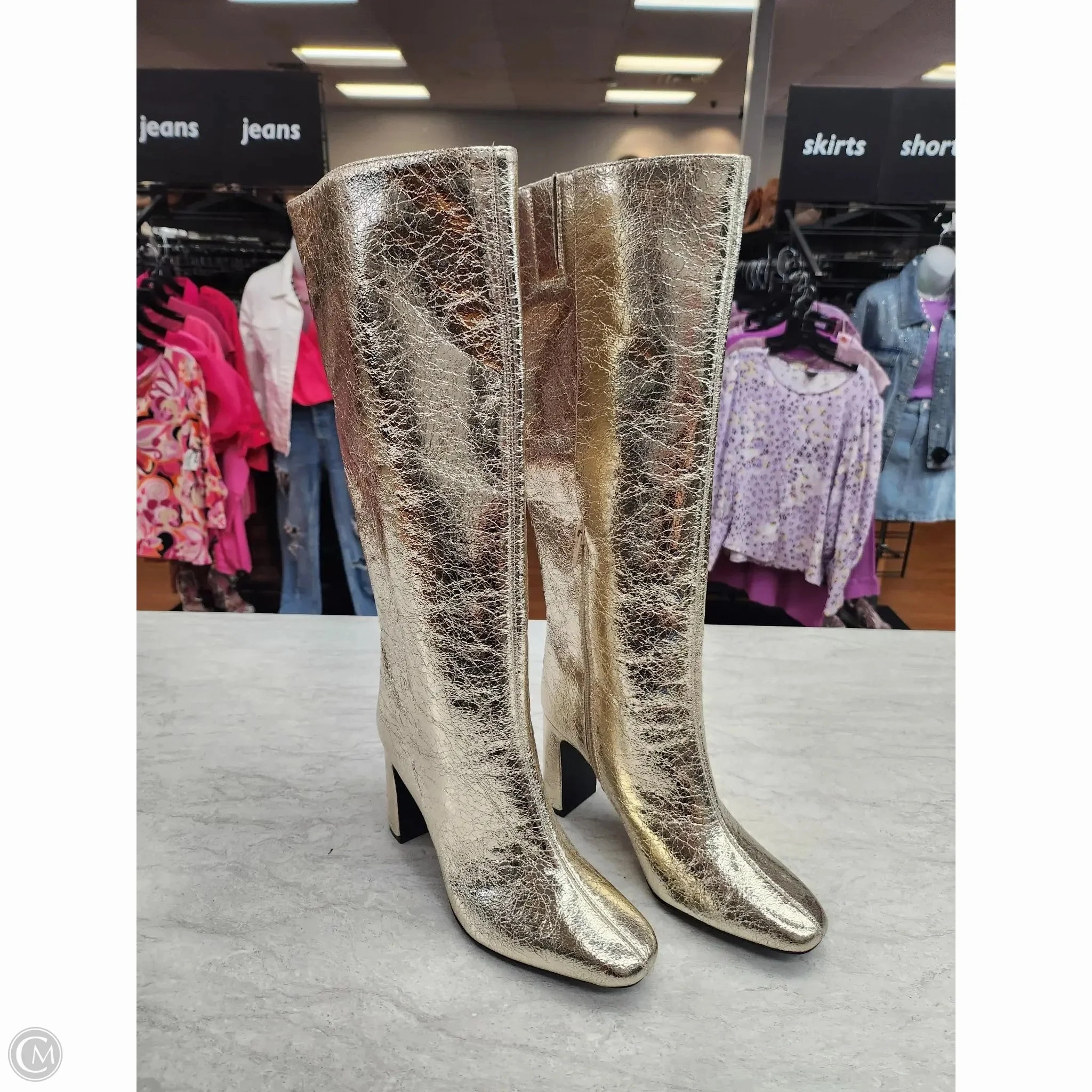 Boots Knee Heels By A New Day In Gold, Size: 6.5 rubber