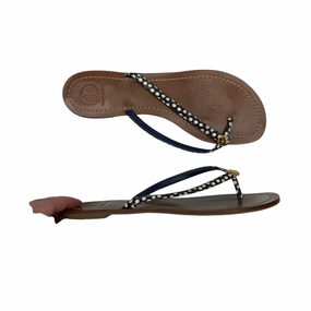 Sandals Designer By Tory Burch In Blue & Tan, Size:8.5 Low Profile Weekend Trip