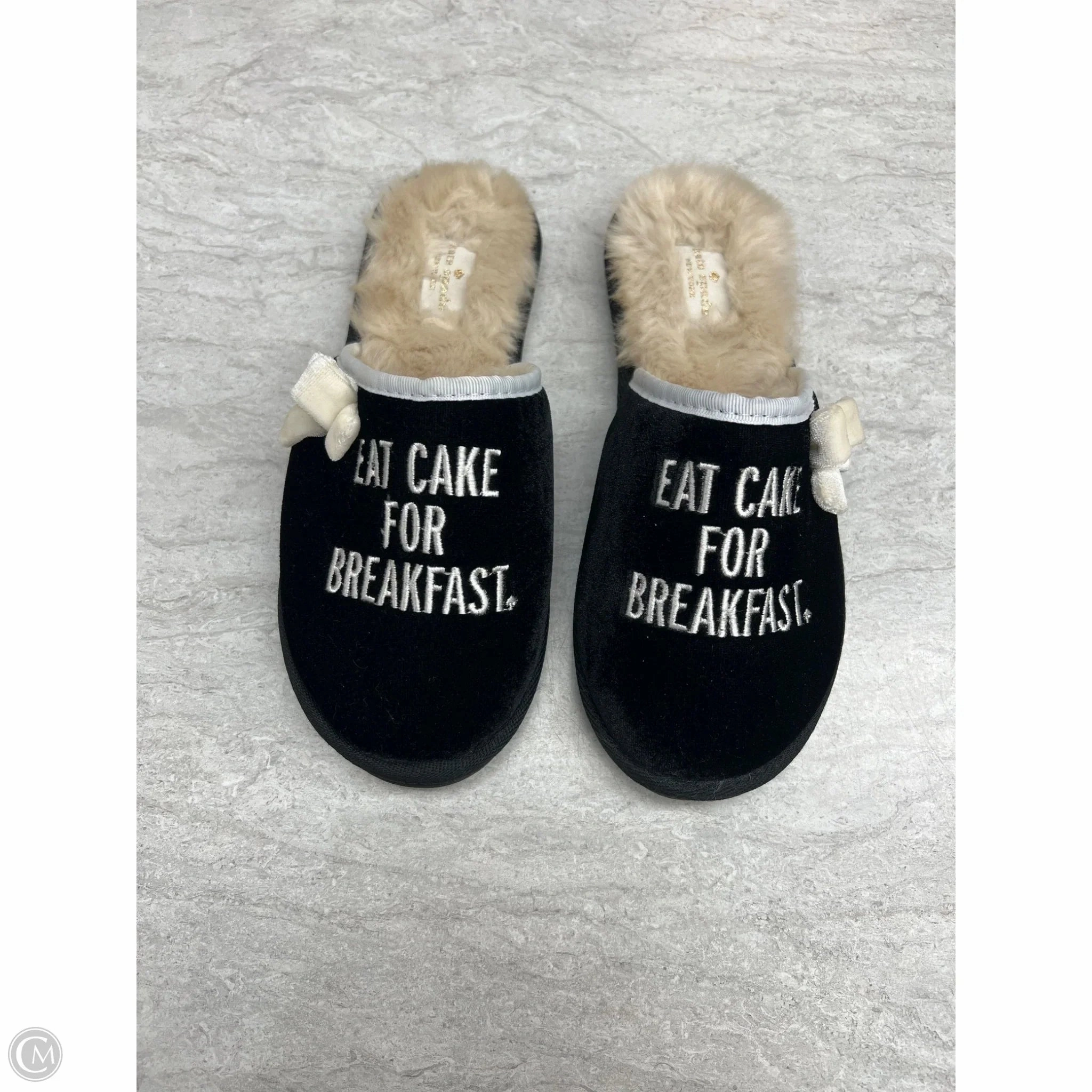 Slippers Designer By Kate Spade In Black & Cream Tech Knit Cold Safe