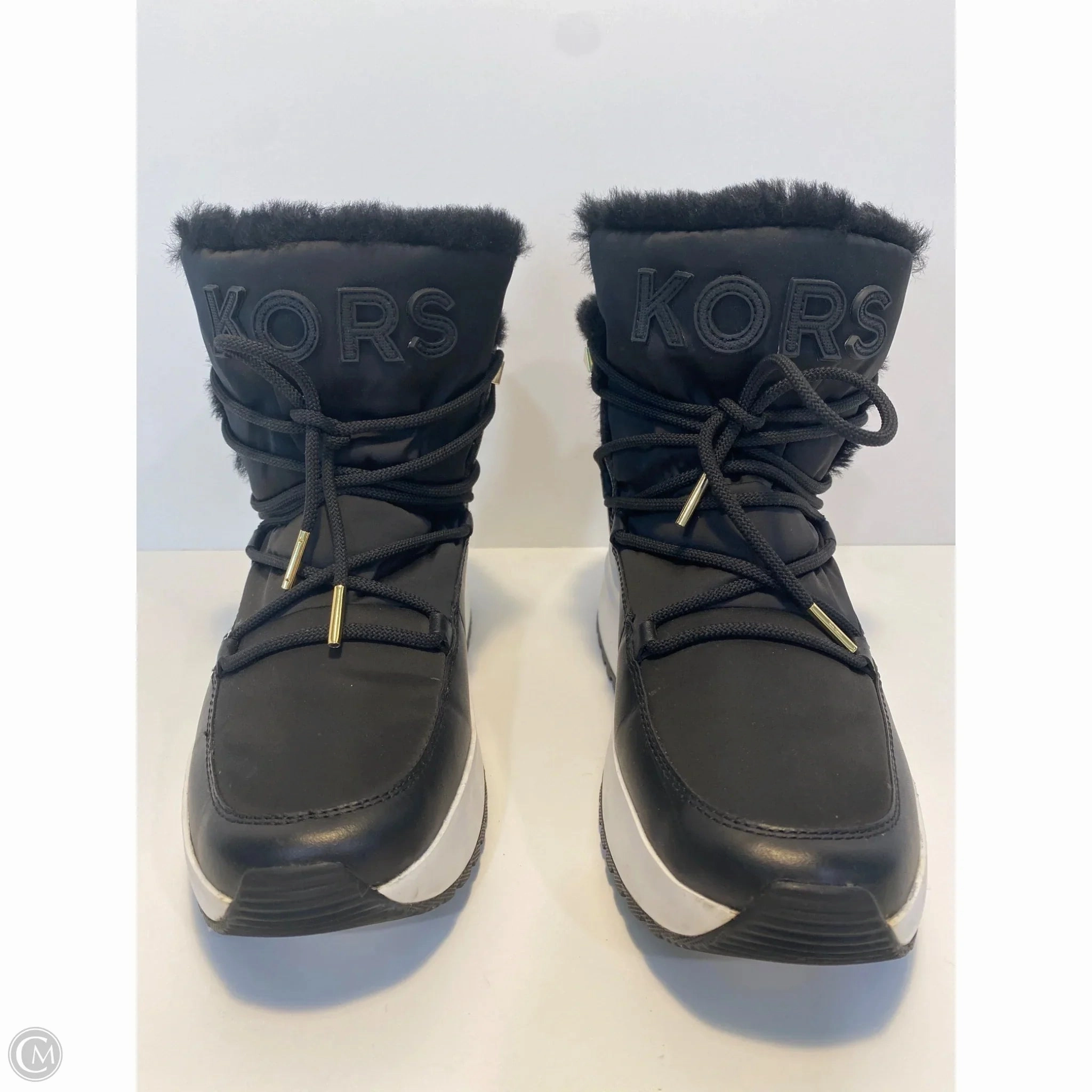 Cold Tone Boots Designer By Michael Kors In Black, Size: 7.5