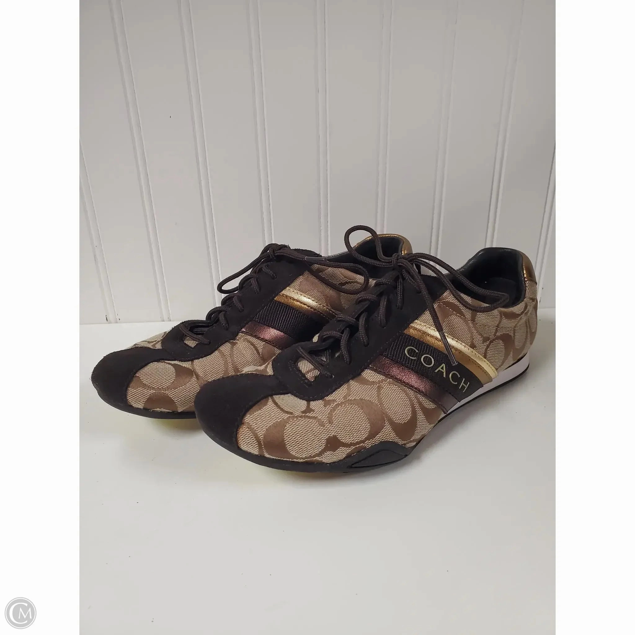 Peace Step Zen Step Shoes Designer By Coach In Brown & Gold, Size: 9