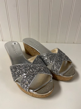 Cool Pop King Strong Sandals Luxury Designer By Jimmy Choo In Silver, Size: 8