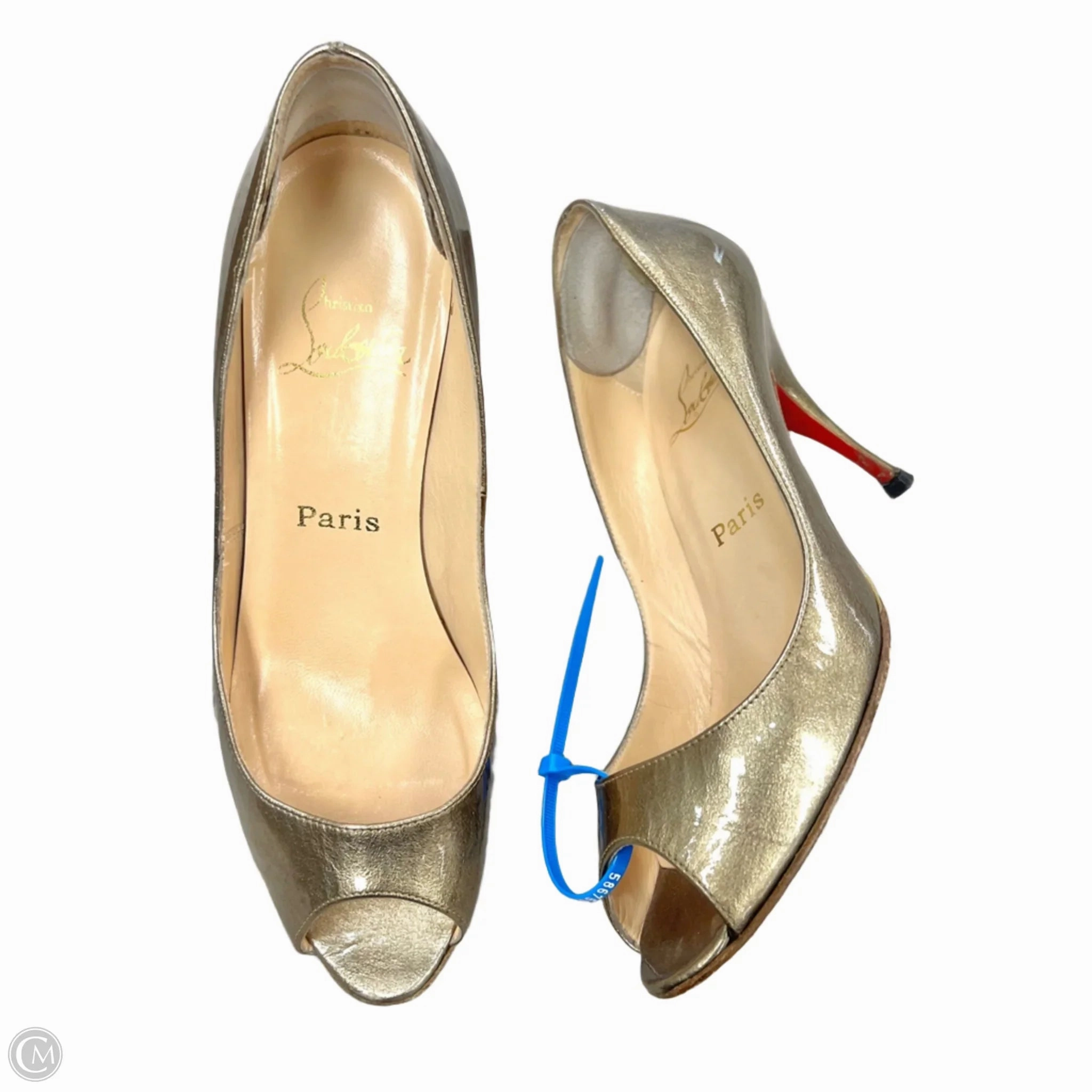 Sandals Luxury Designer By Christian Louboutin In Gold, Size: 7.5 Abrasion Resistant Toe Street Edge