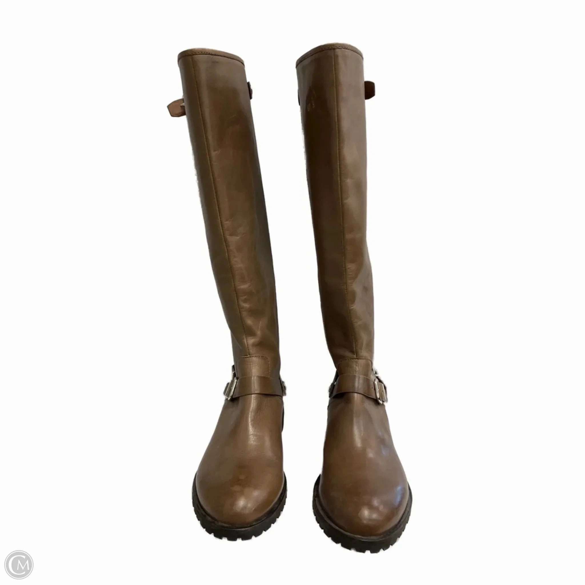 Hiking Boots Flexible Frame Outdoor Explorer Boots Knee Flats By Donald Pliner In Brown, Size: 9.5