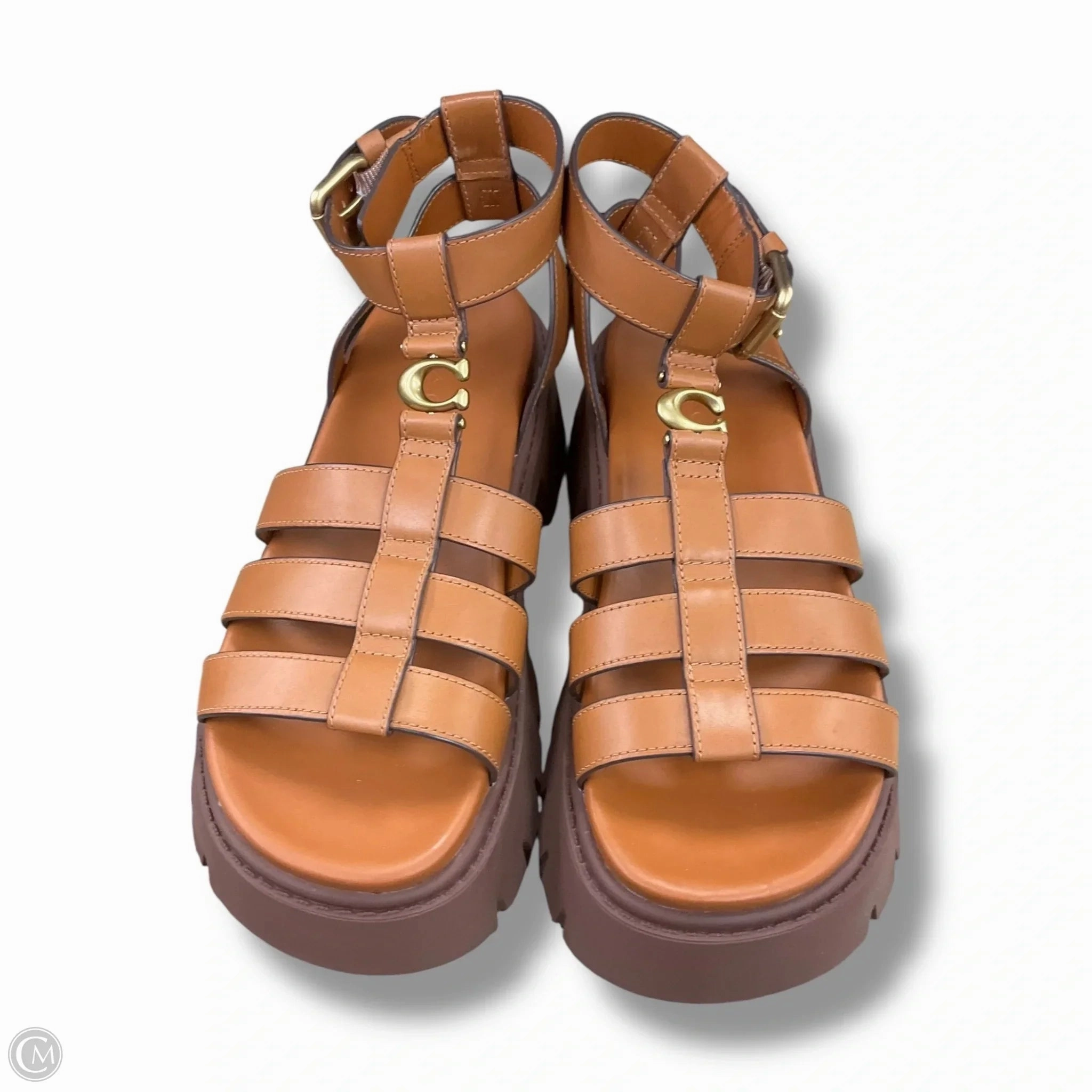 Smooth Inner Seams Firm Lock Sandals Designer By Coach In Brown, Size: 7