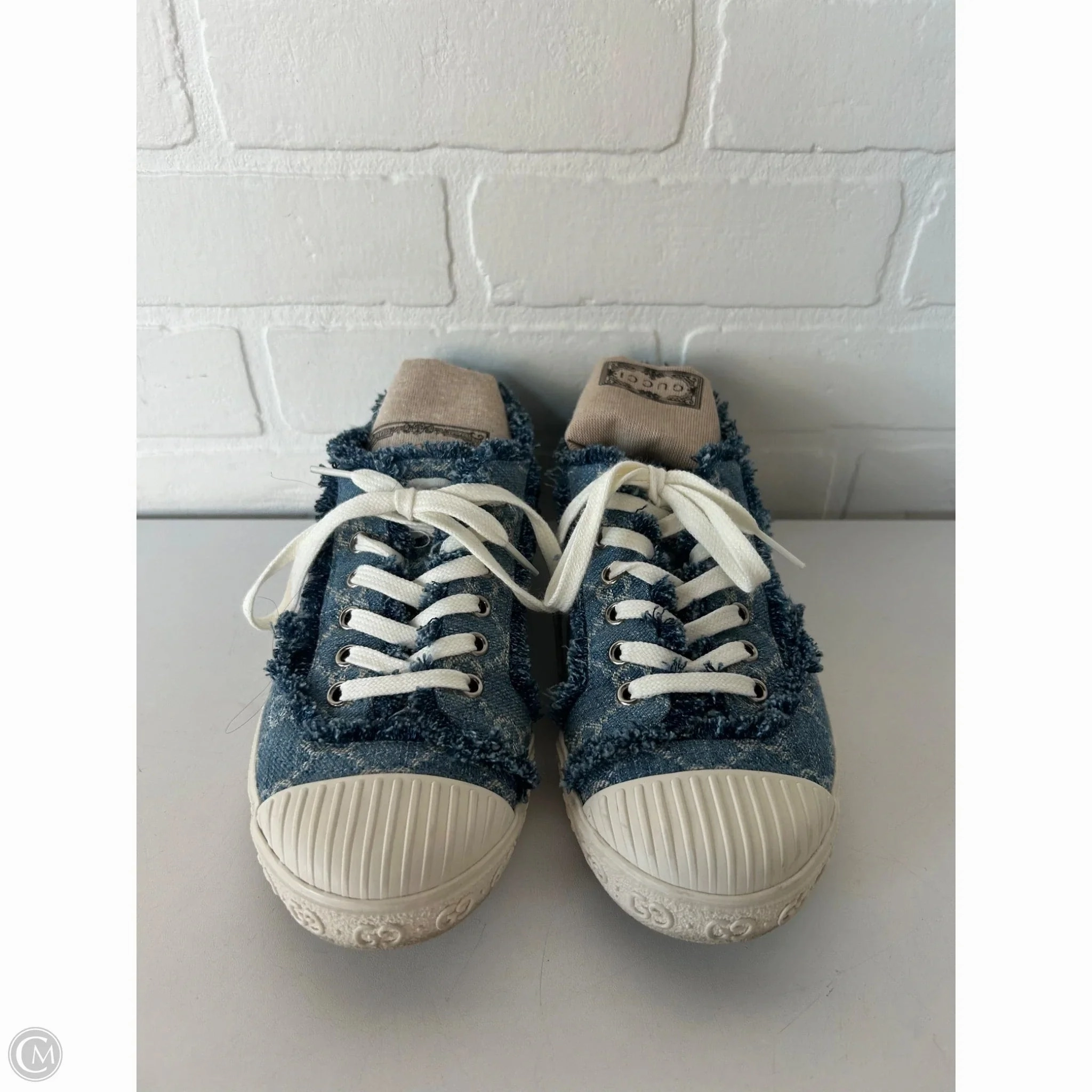 Reinforced Seams Agile Path Shoes Luxury Designer By Gucci In Blue Denim, Size: 7.5