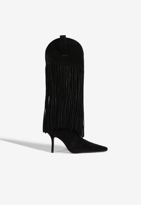 mesh construction Wind Block Raffaela Up Fringes Stiletto Suede Boot