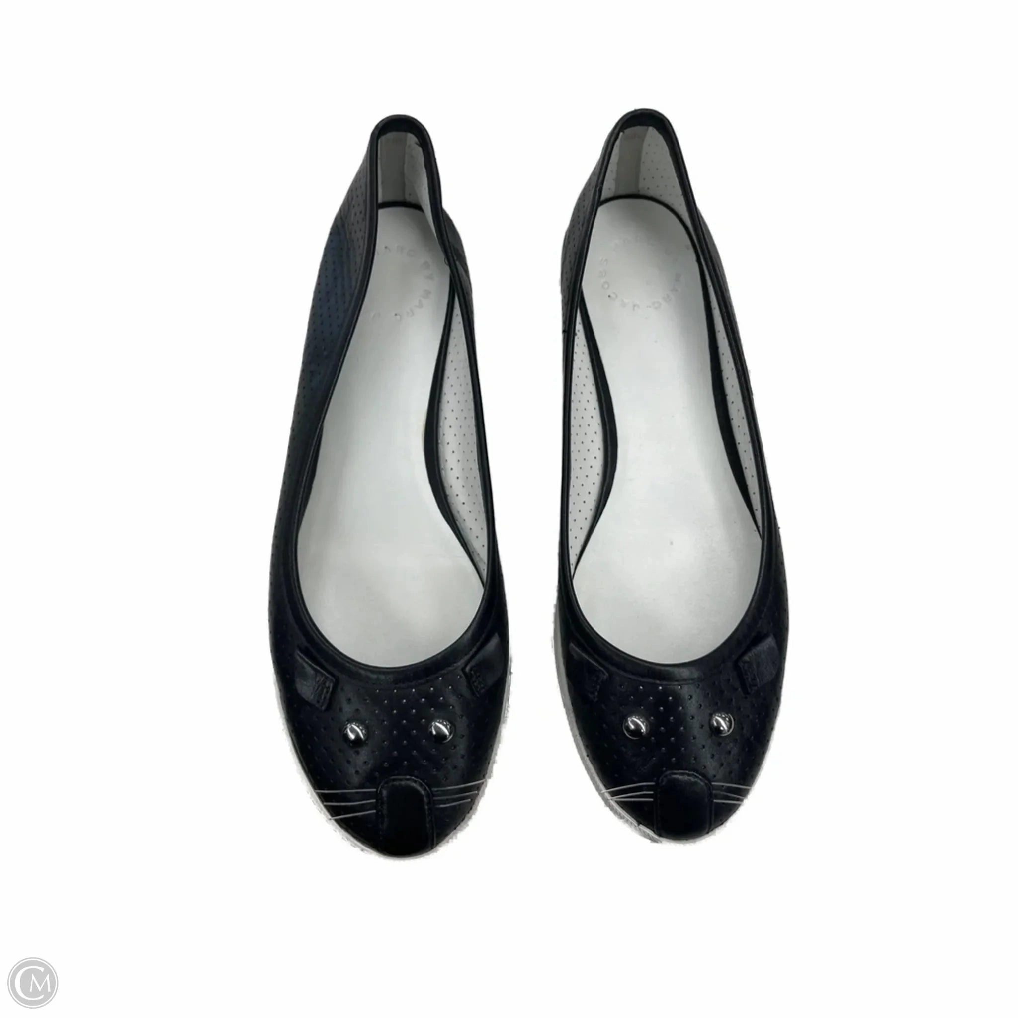 Balanced Heel Counter Genuine Leather Upper Shoes Luxury Designer By Marc Jacobs In Black, Size: 8