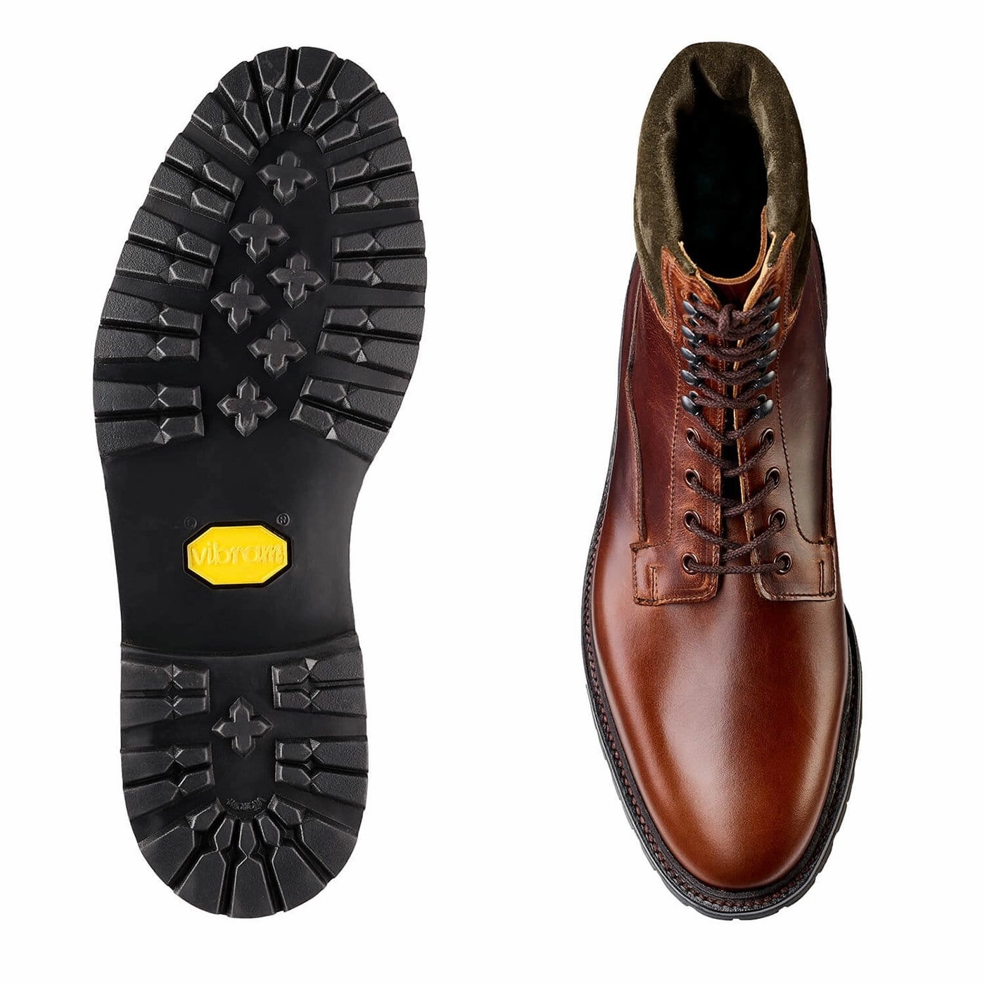 Ross Chocolate Hurricane Hide & Earth Green Suede Collar Cozy And Warm