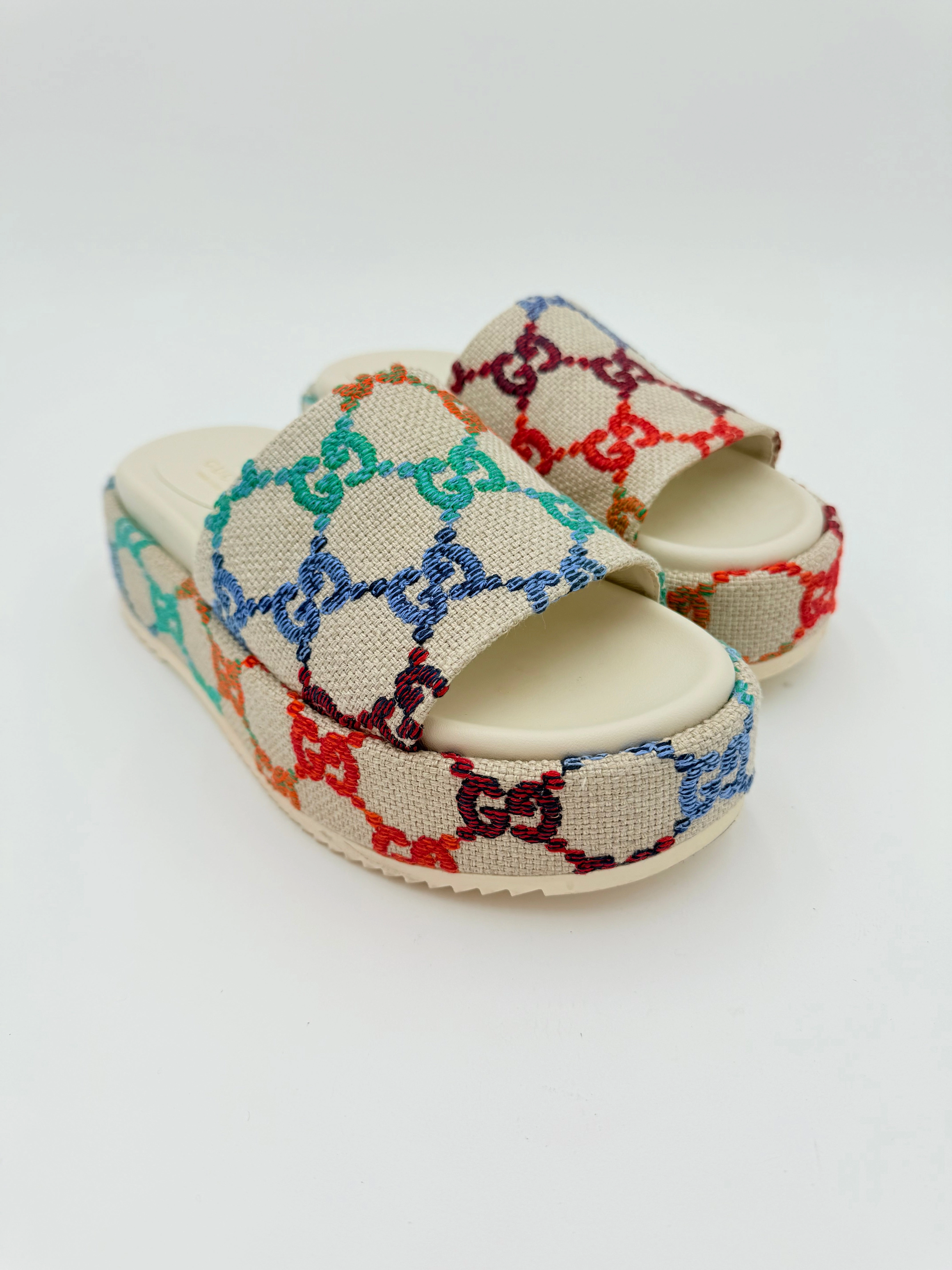 Sandals Luxury Designer By Gucci In Multi, Size:8.5 Comfort Midsole Ventilated Mesh Sunny Walks