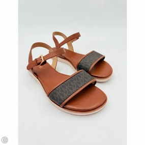 Multi Directional Tread Pattern Carry Easy Sandals Designer By Michael Kors In Tan & White, Size: 10