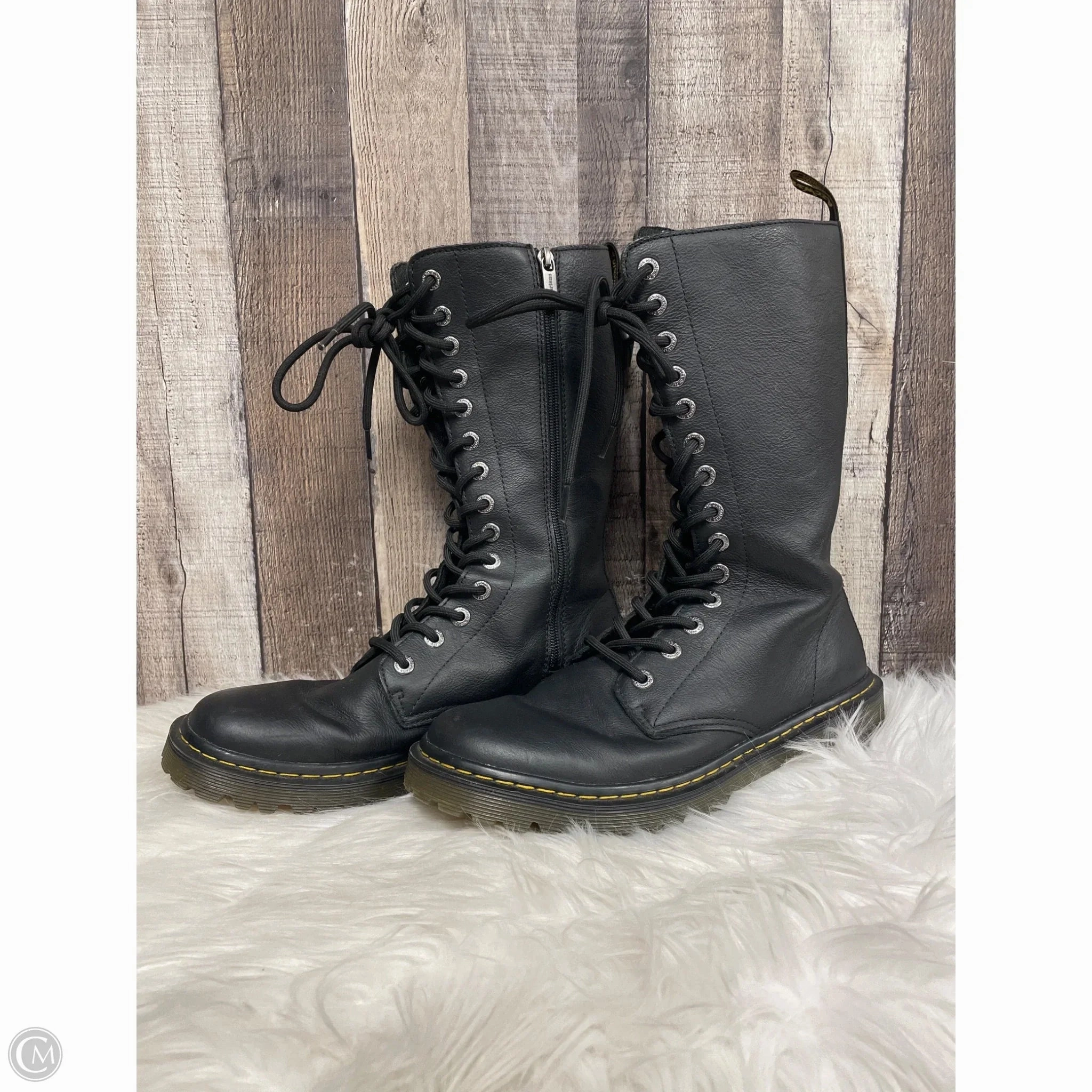 ground grip Trendy Look Boots Knee Flats By Dr Martens In Black, Size: 10