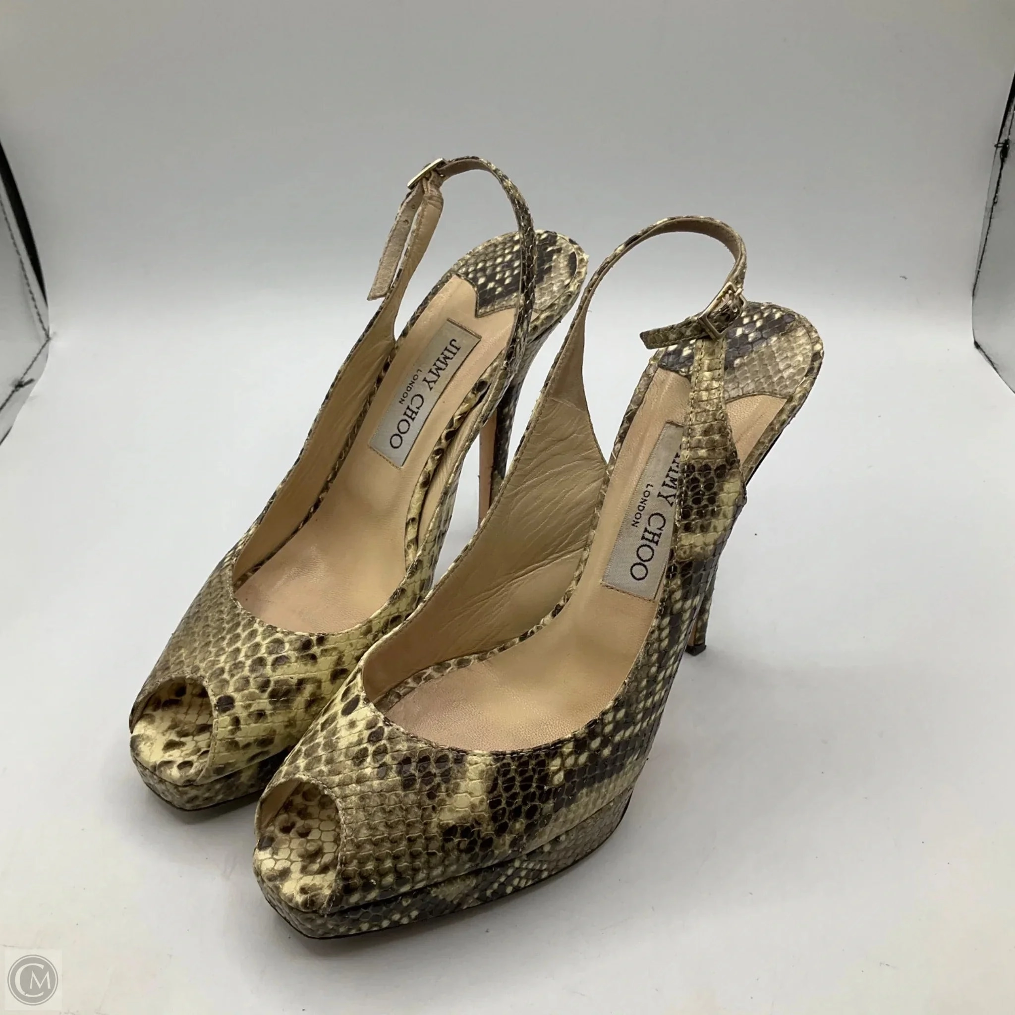 Mono Style French Soft Sandals Luxury Designer By Jimmy Choo In Snakeskin Print, Size: 7.5